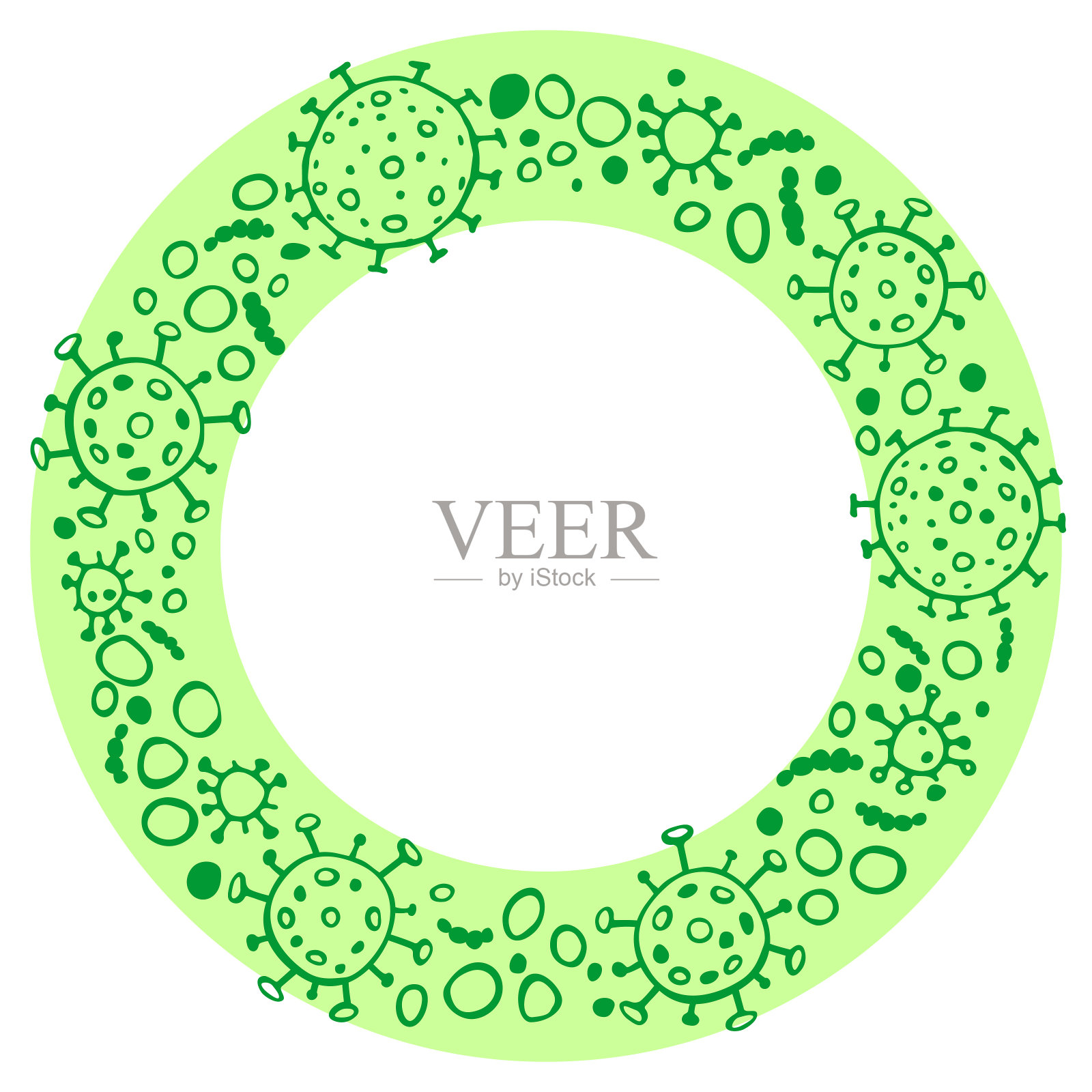 背景,框架,边界从分子,细胞病毒,细菌。大流行,流行covid-19。隔离冠状病毒的概念,疫苗接种。矢量手绘轮廓涂鸦分离设计元素图片