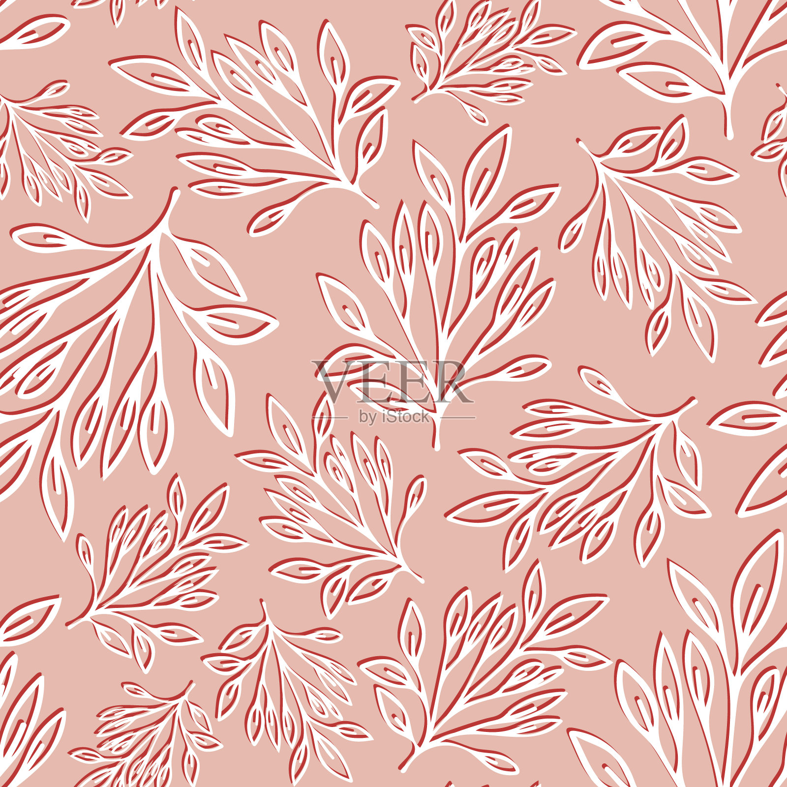 植物叶与阴影无缝重复模式。插画图片素材