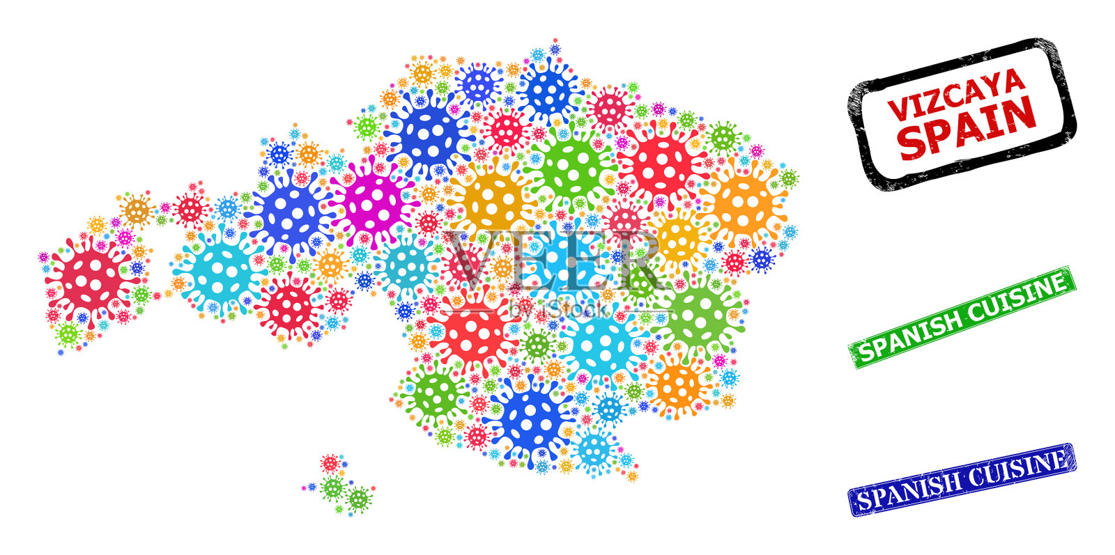 橡胶西班牙美食邮票和明亮插画图片素材