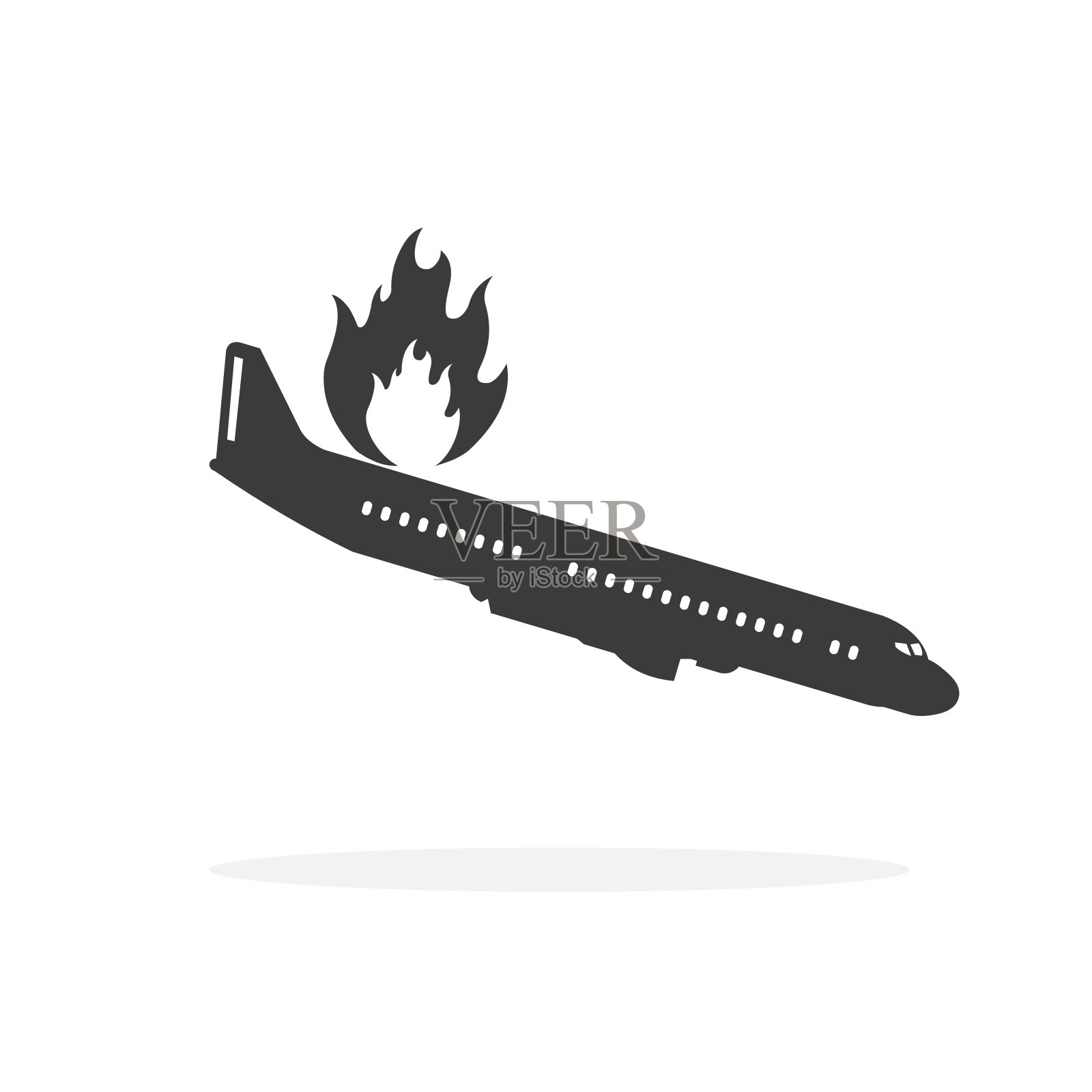 空难火灾事故平黑色剪影图标矢量插图设计元素图片