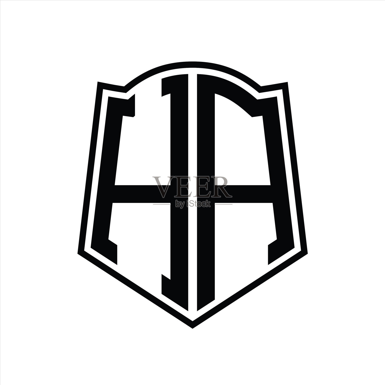 哈标志字母与盾形轮廓设计插画图片素材