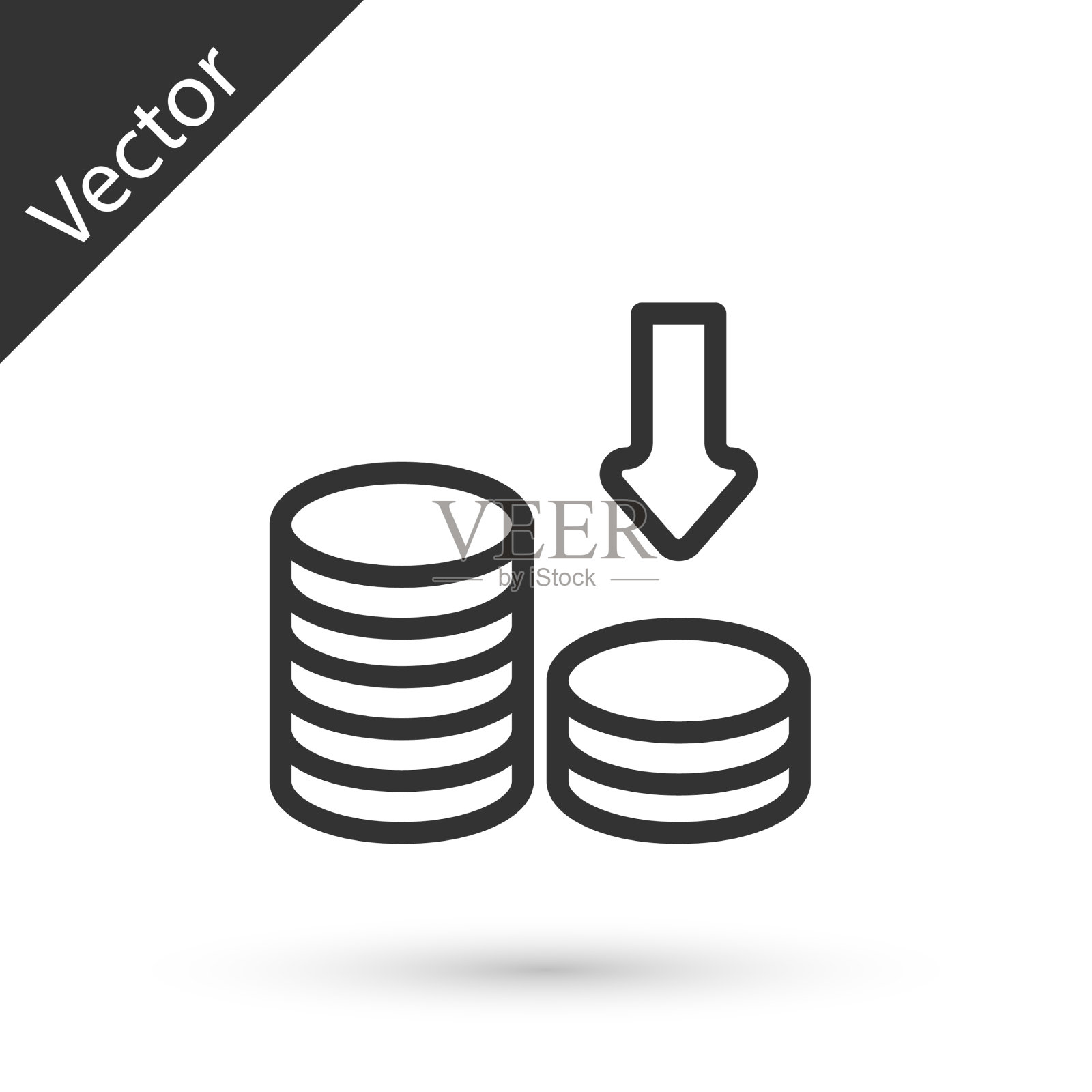 灰线美元汇率下跌图标孤立上插画图片素材