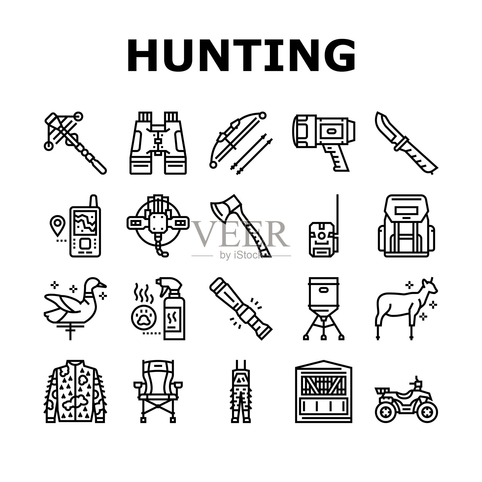 狩猎商店出售收集图标设置向量插画图片素材