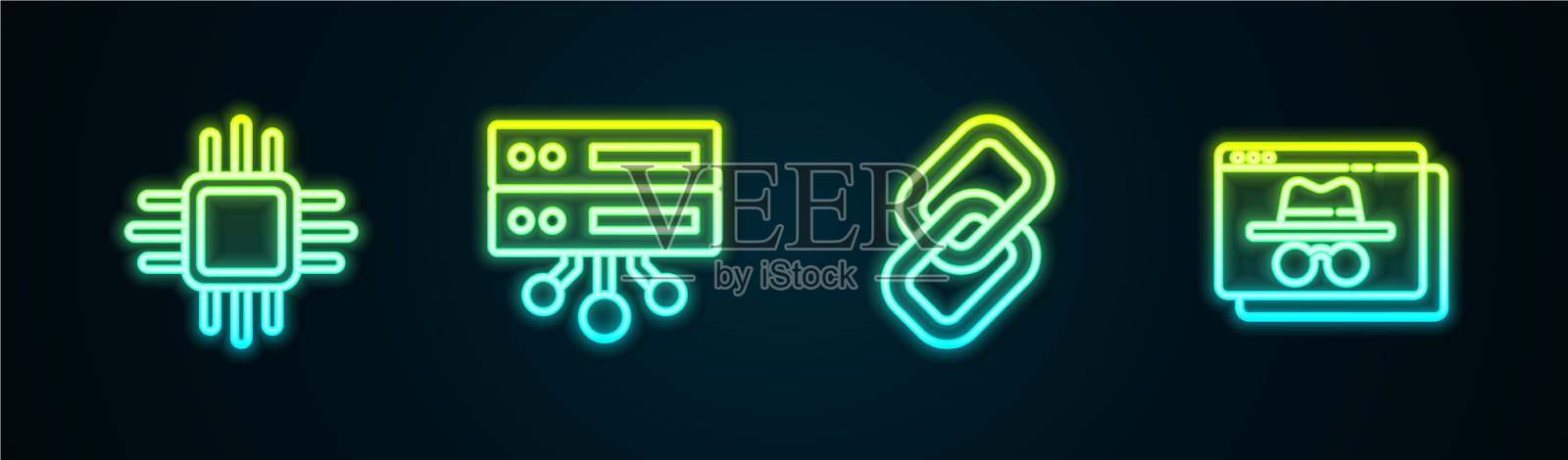 设置线处理器与微电路CPU服务器图标素材