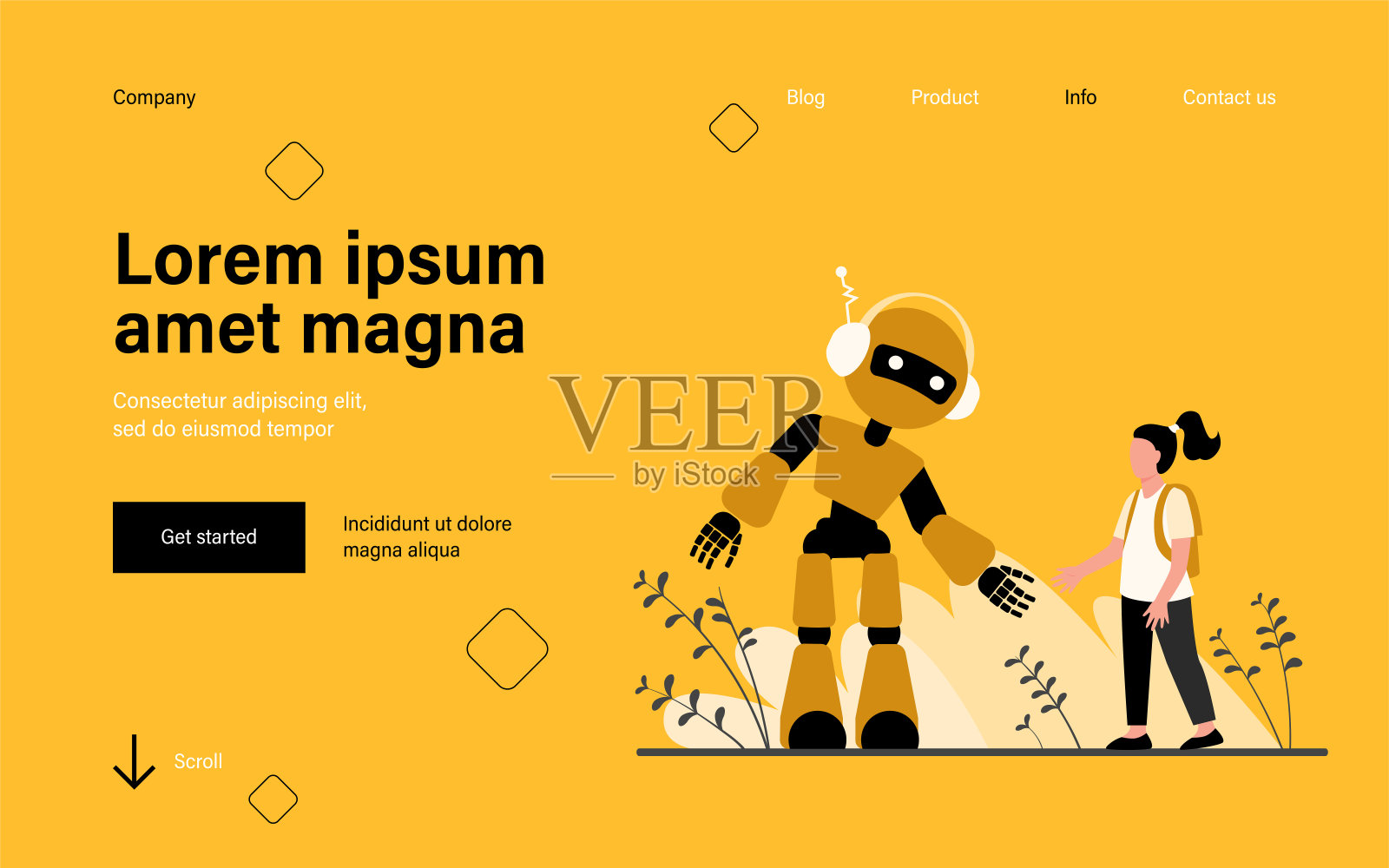 女孩对机器人说话插画图片素材