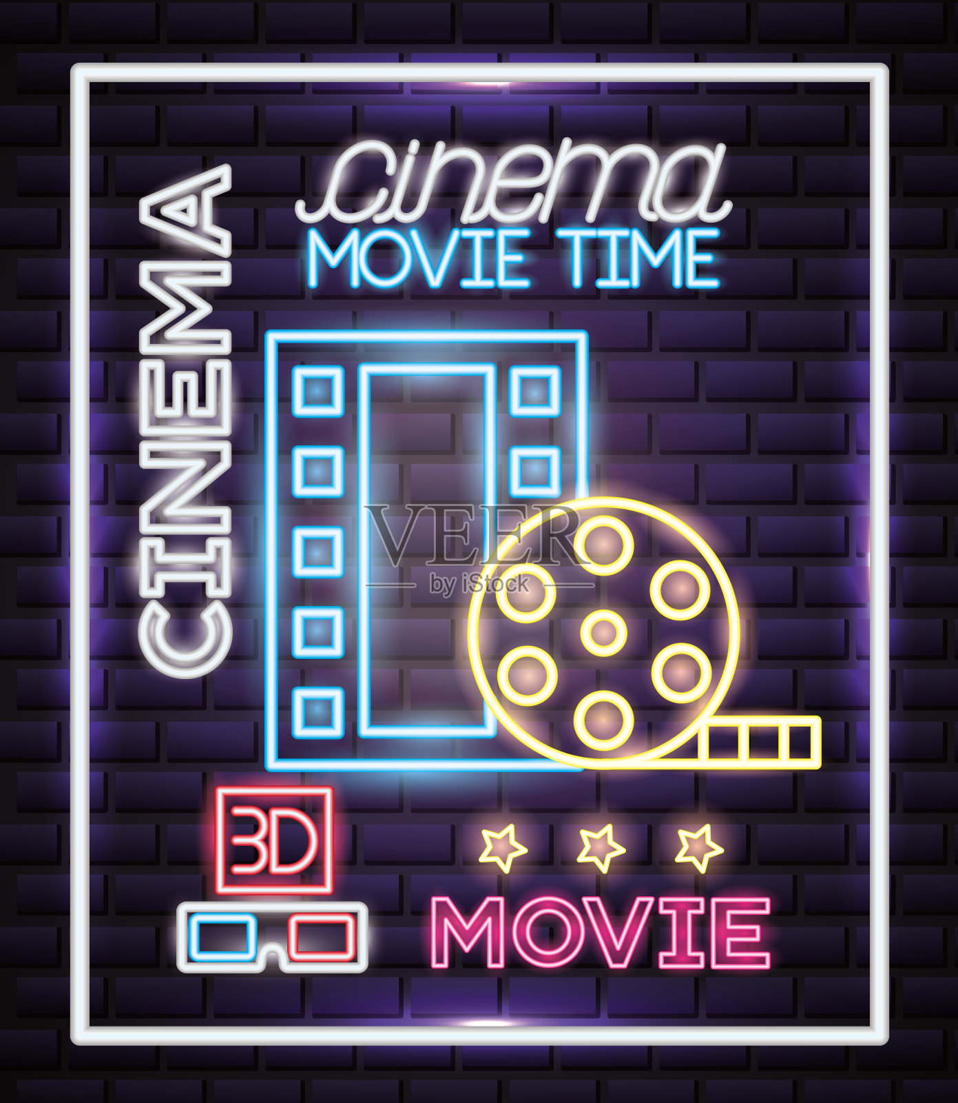 电影时间霓虹灯插画图片素材