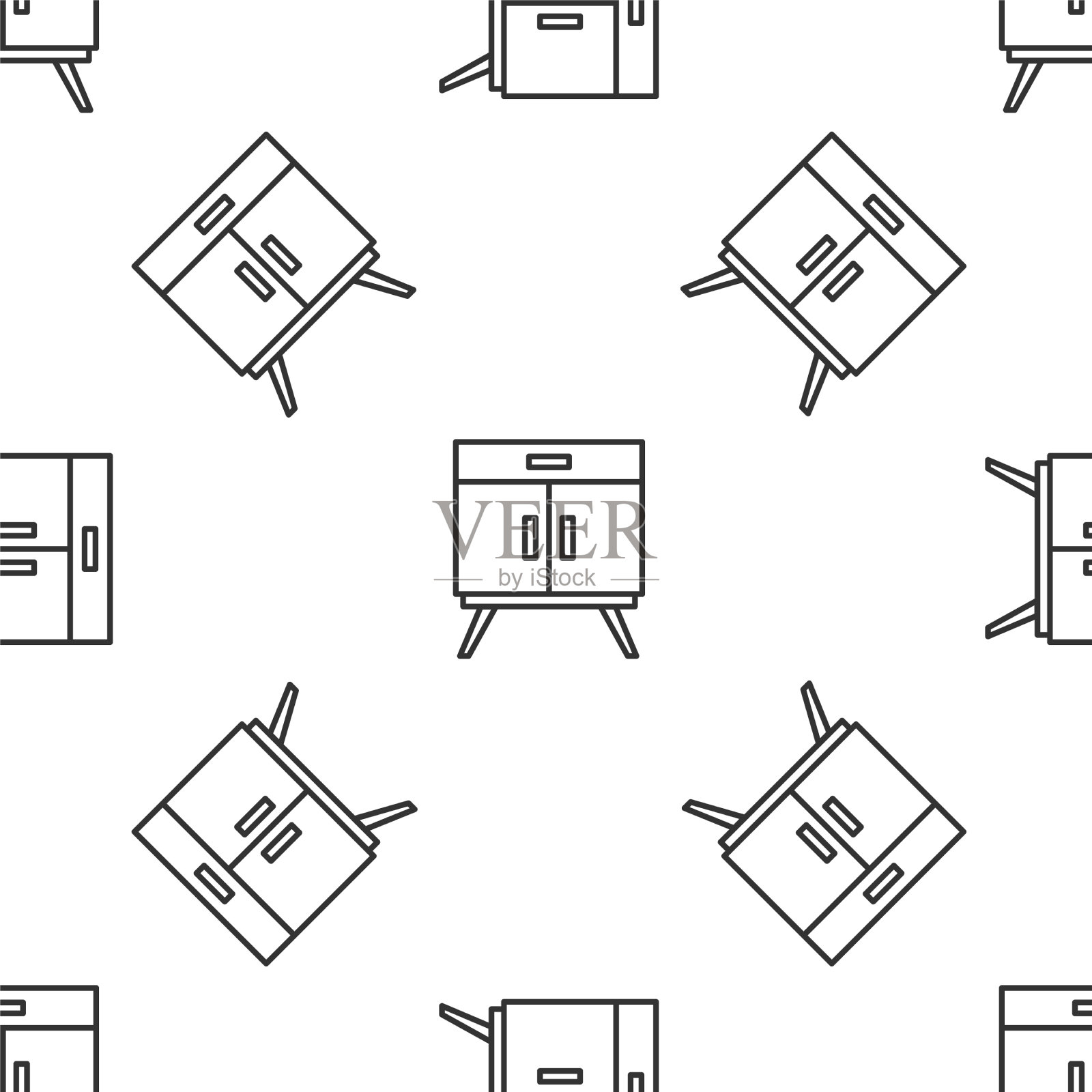 灰线衣柜抽屉图标隔离无缝插画图片素材
