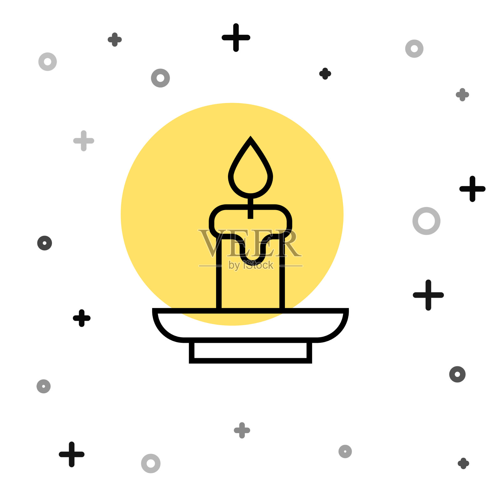 黑色线燃烧的蜡烛图标孤立在白色插画图片素材