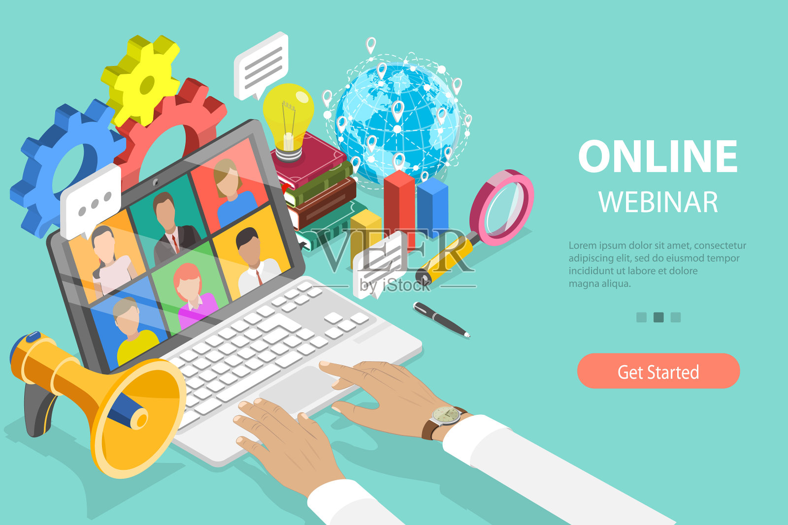 三维等距平面概念插画图片素材