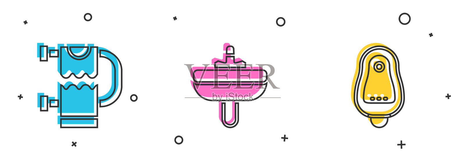 设有加热毛巾架、脸盆及便池图标素材