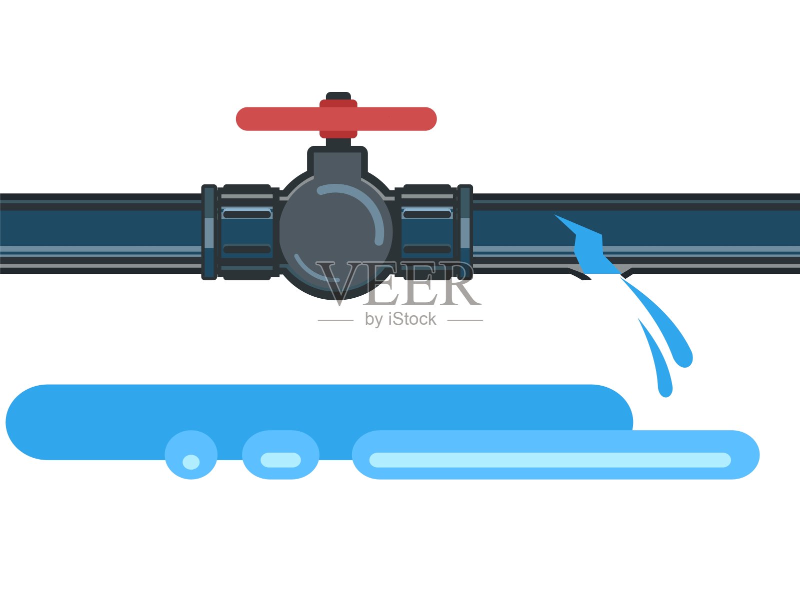 水配件。用于各种用途的管道。突破和泄漏射流。插图孤立的背景向量插画图片素材