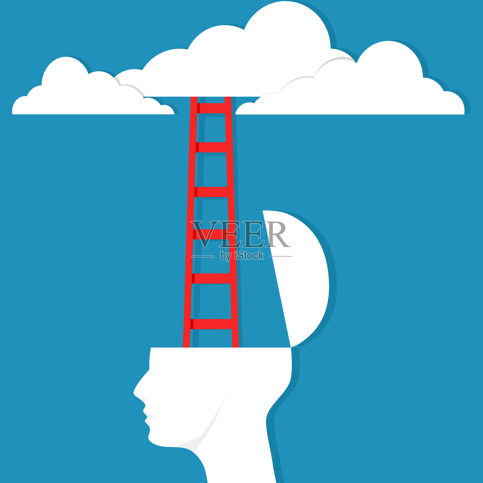 人的头开了,楼梯通向云朵。矢量图插画图片素材