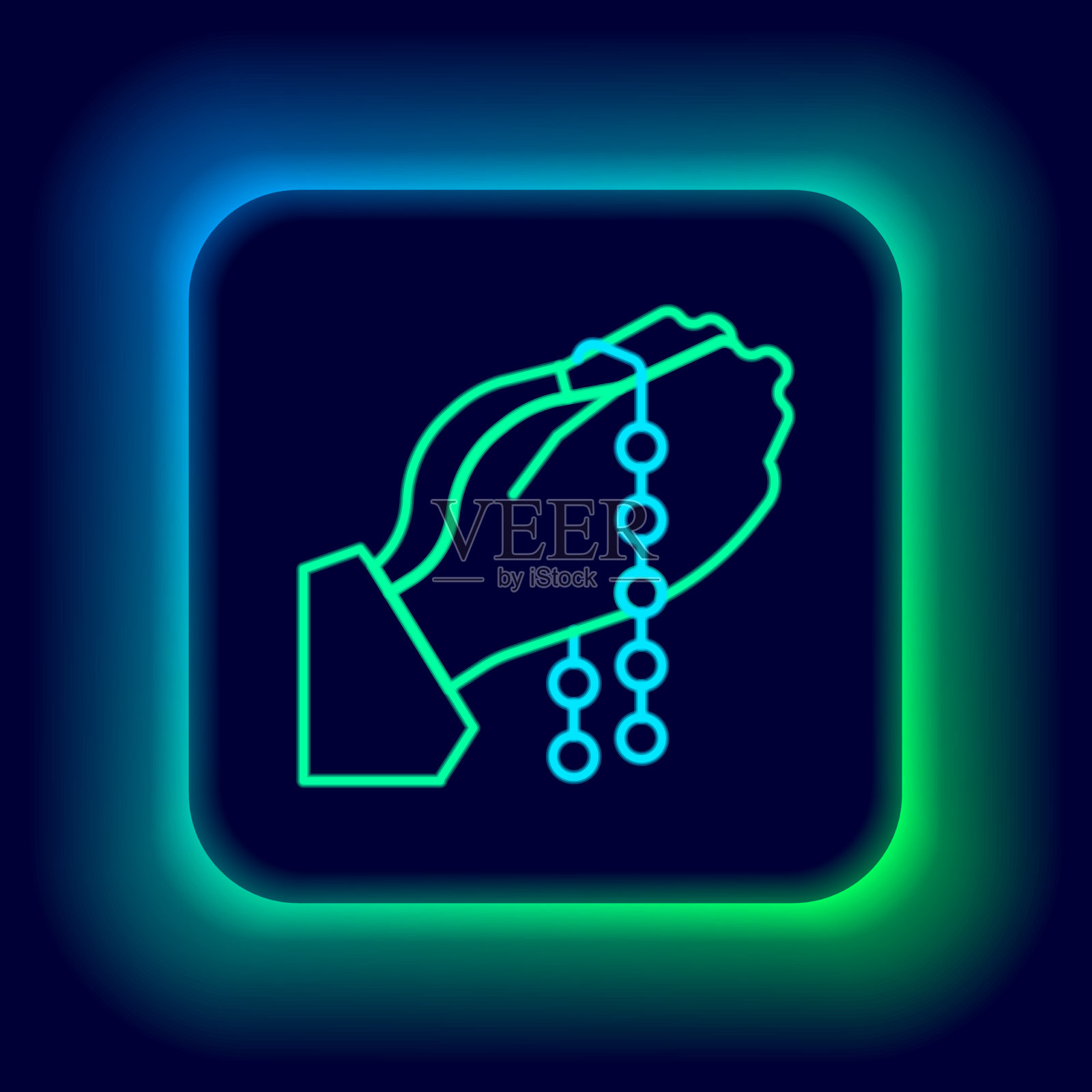 发光的霓虹灯线手在祈祷的位置插画图片素材