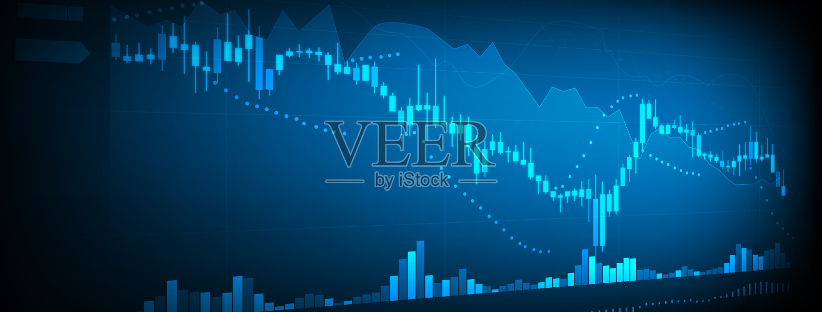 股市数据烛台是高科技金融背景下股票上涨的指标。技术交流的概念。照片摄影图片