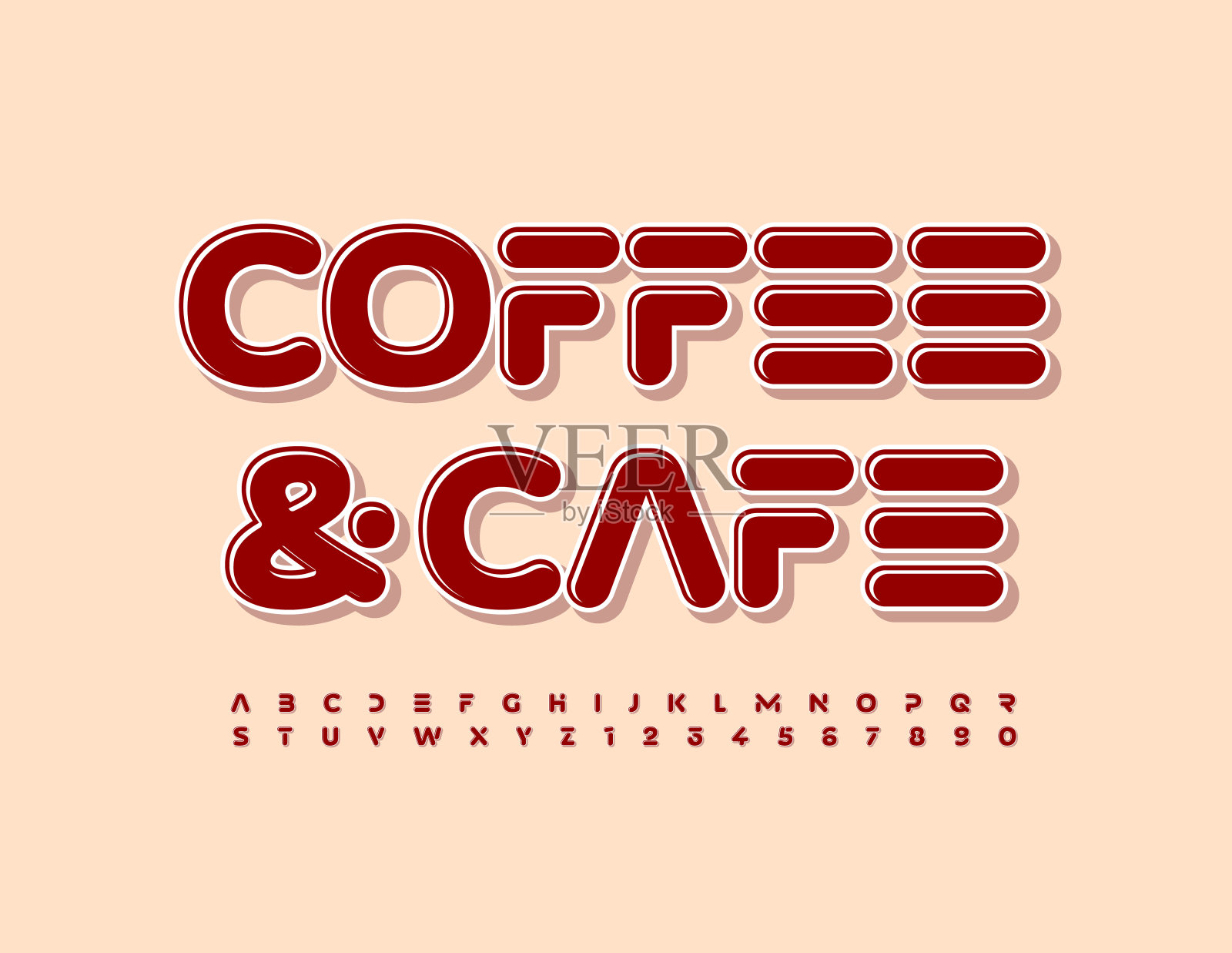 向量创意标志咖啡和咖啡。棕色字母和数字集合插画图片素材