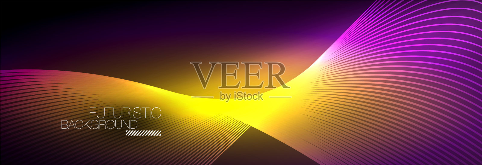 抽象的霓虹灯在黑暗中发出波浪般的光插画图片素材