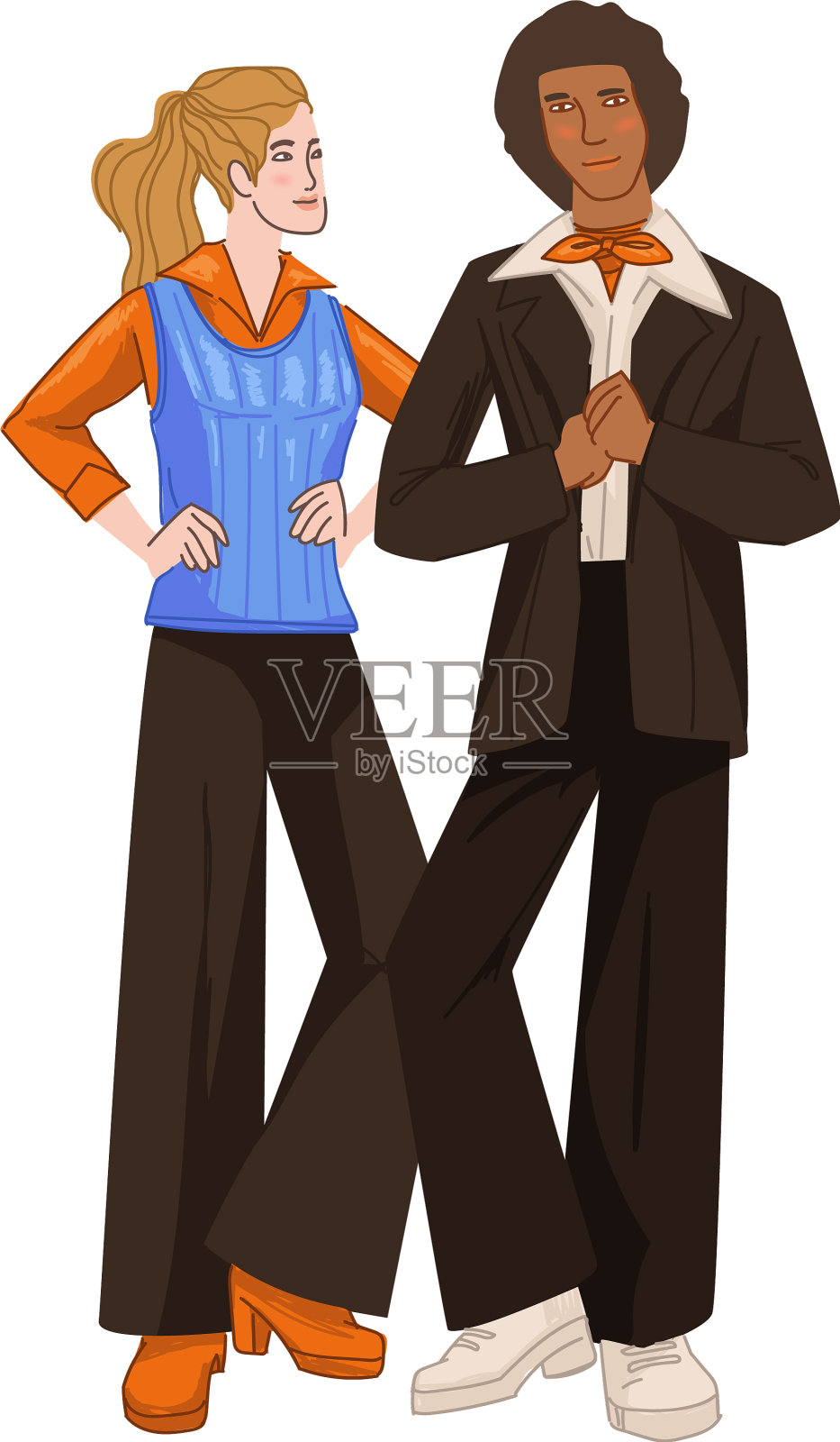 一对男女穿着70年代的衣服设计元素图片