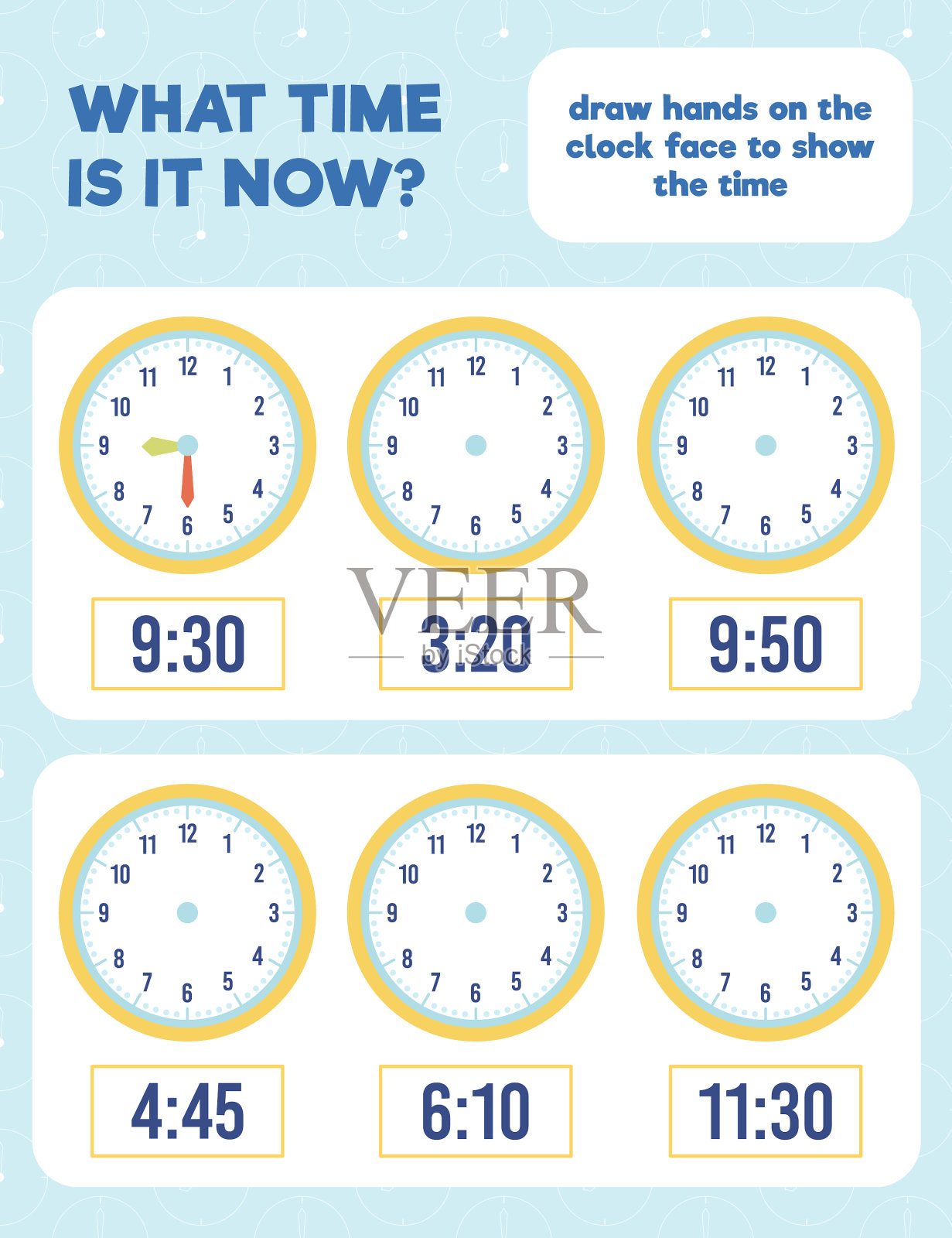 现在几点了,在时钟脸上画上指针时间插画图片素材