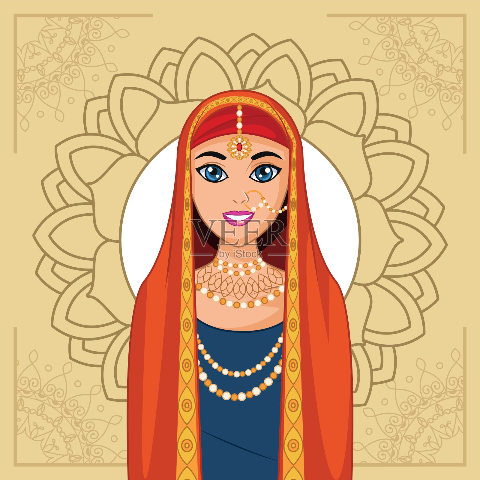 阿拉伯新娘和曼荼罗插画图片素材