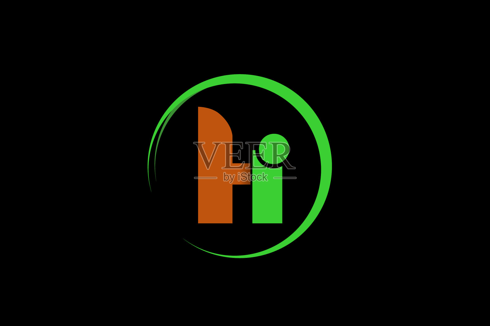 简单的标志hi绿色和棕色在黑色插画图片素材