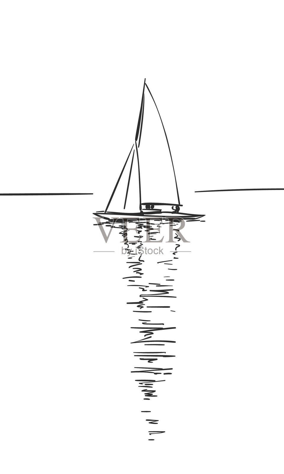 在平静中画着帆船的倒影设计元素图片