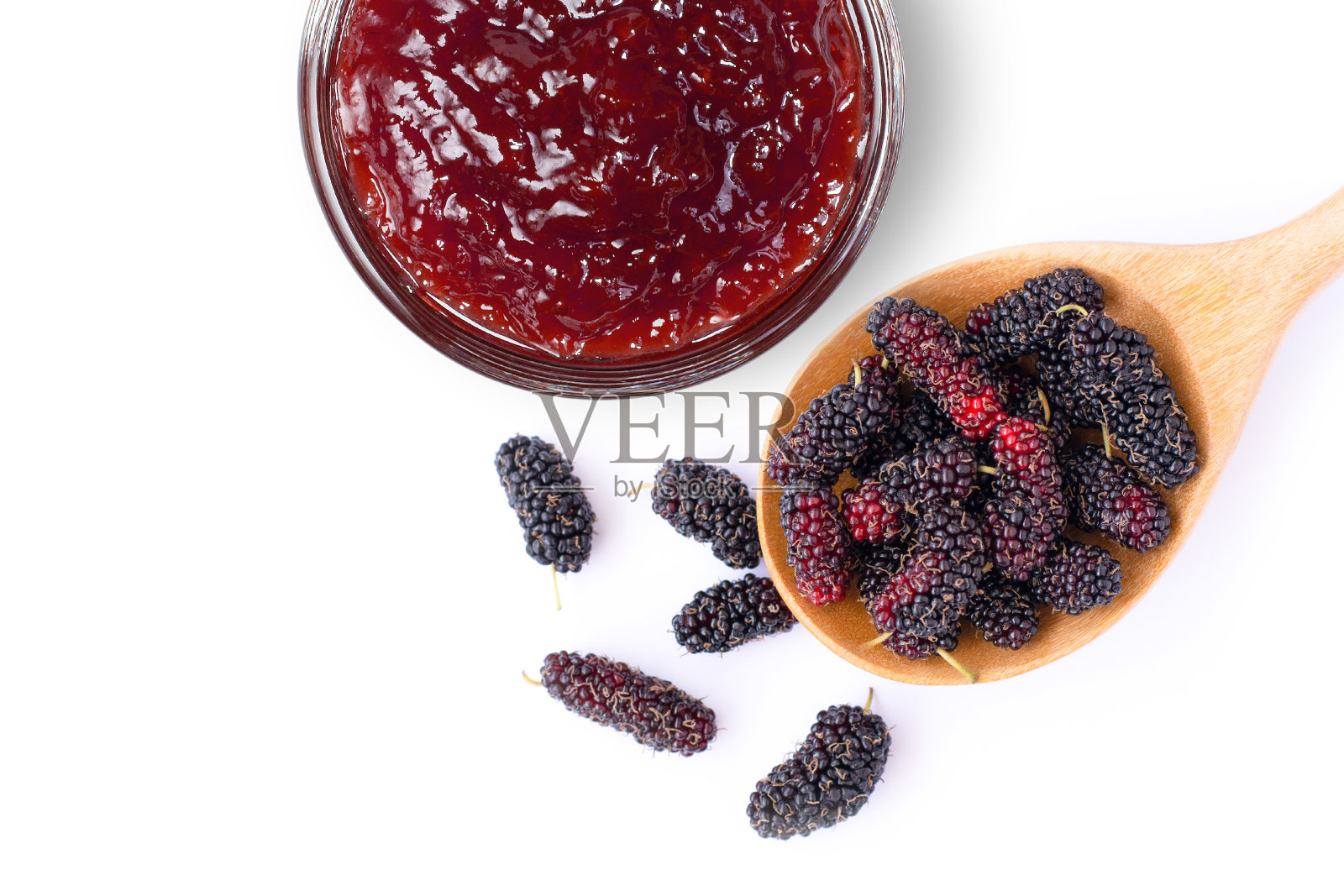 红莓果酱和桑椹果照片摄影图片