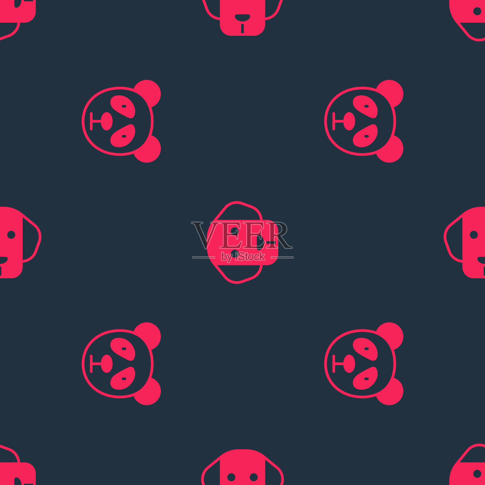 设置可爱的熊猫脸和狗的无缝模式图标素材