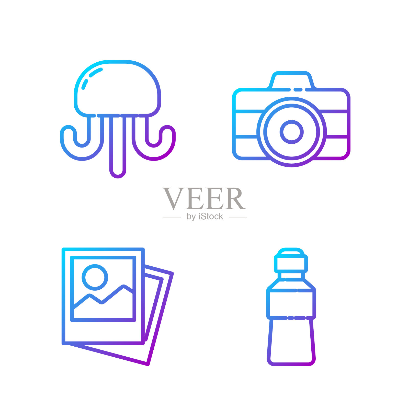 设置线瓶水照片水母和图标素材