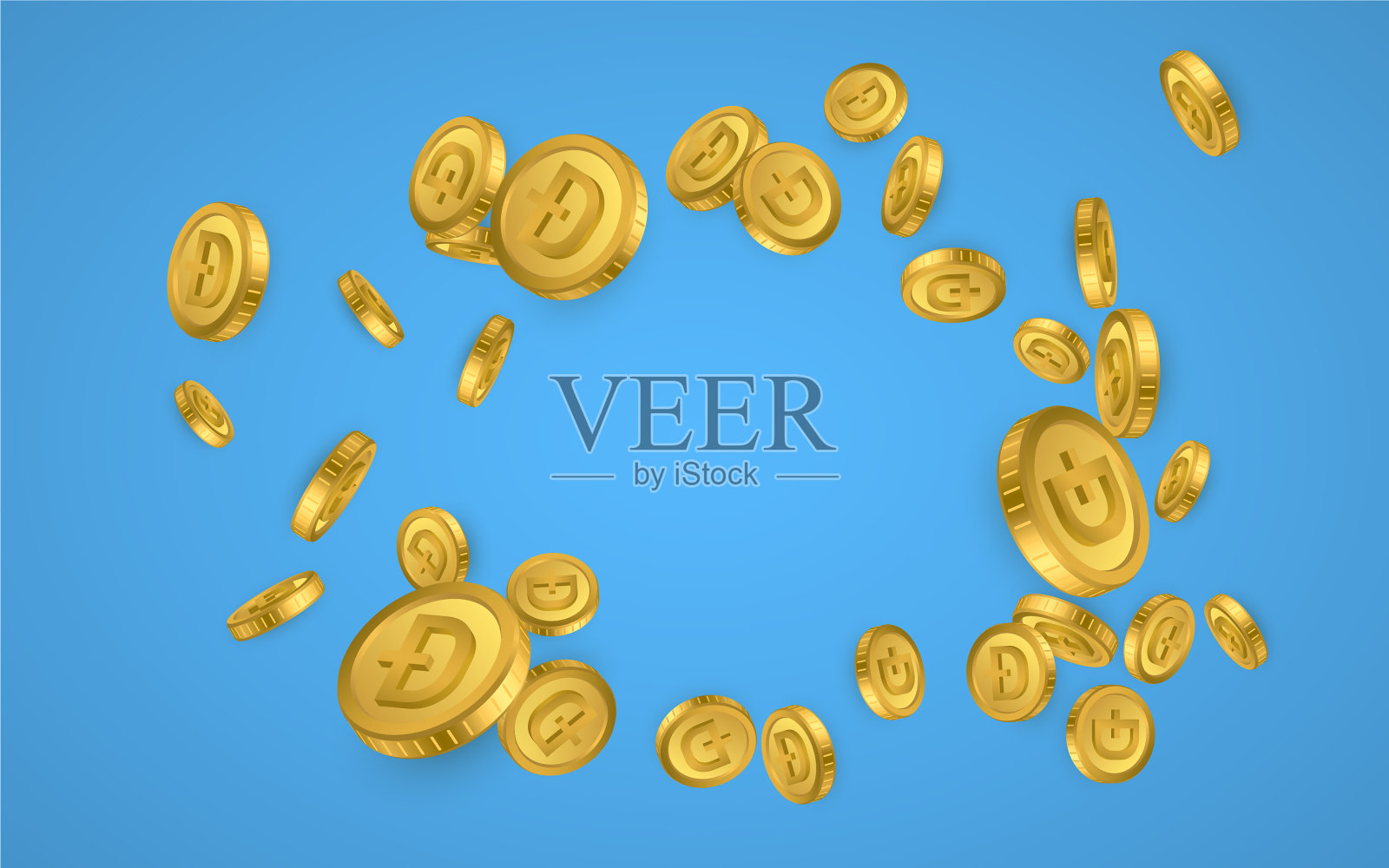 狗狗币金币爆炸孤立在蓝色上插画图片素材