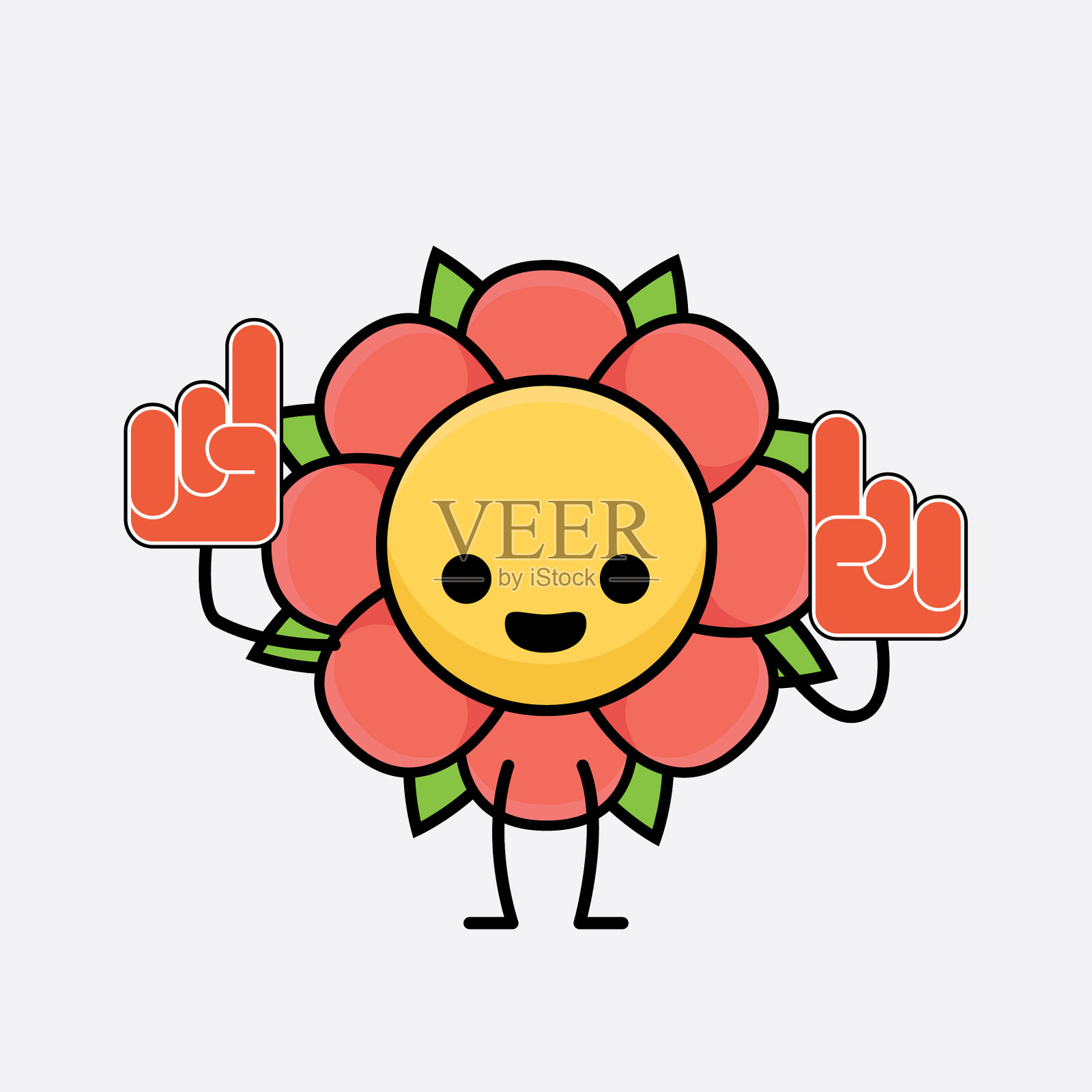 花朵可爱的性格,有着简单的脸和手插画图片素材