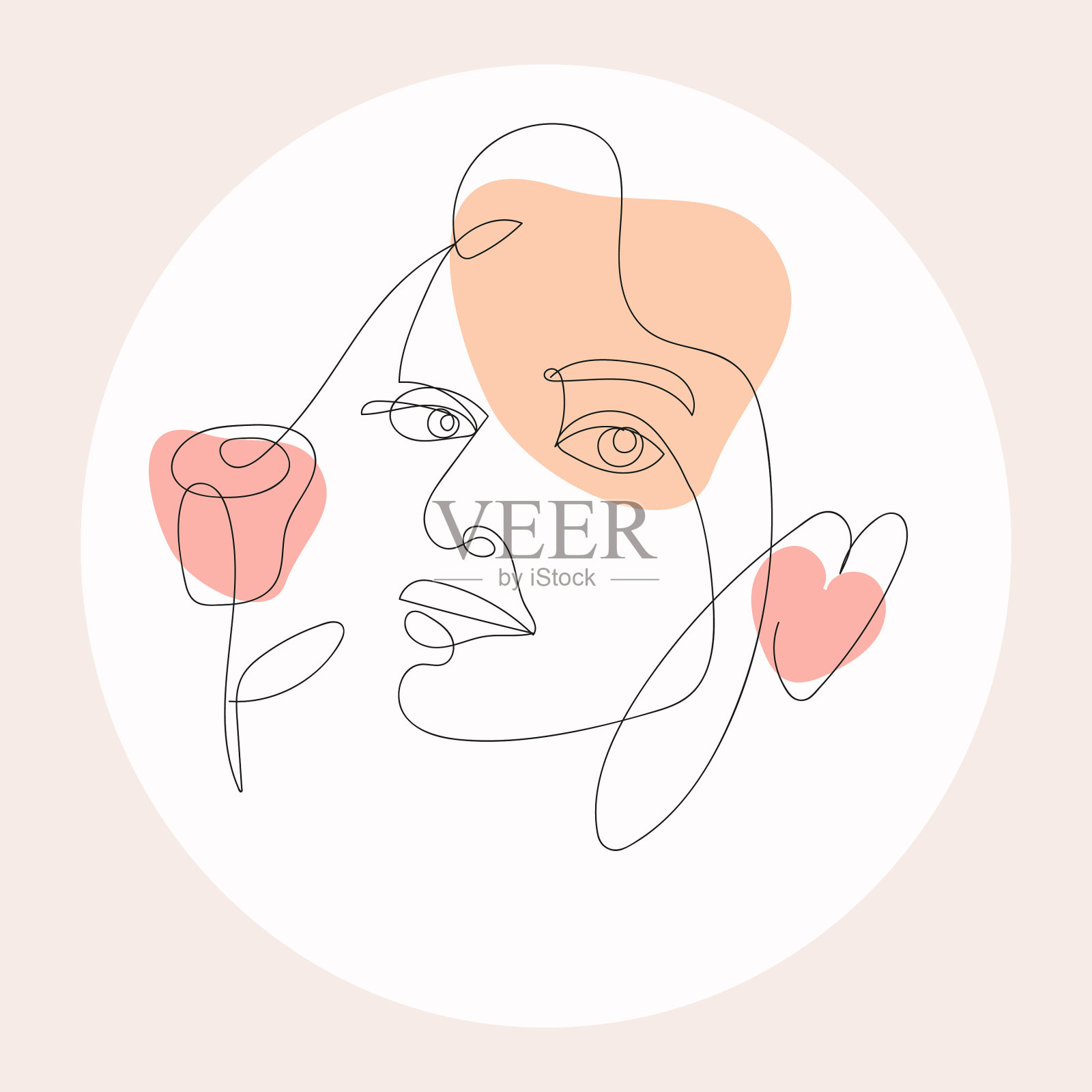 女人的脸在时尚中只有一条线插画图片素材