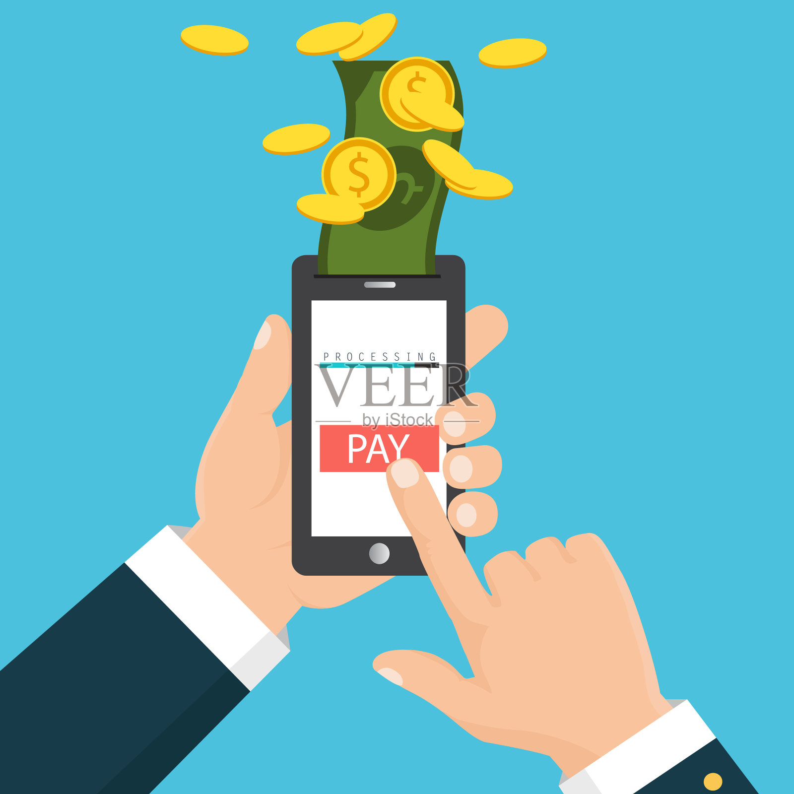 移动支付概念手握手机插画图片素材
