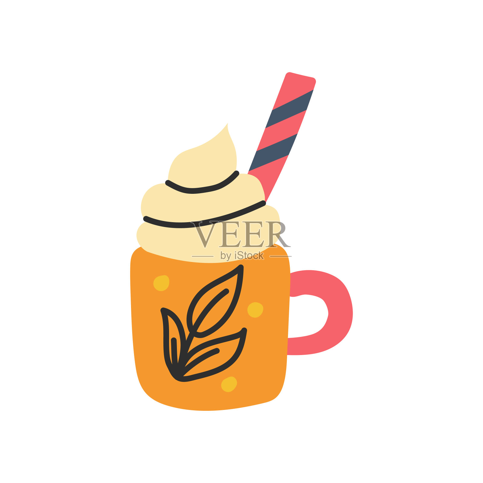 一杯加奶油的咖啡。矢量插图在一个白色背景的公寓插画图片素材