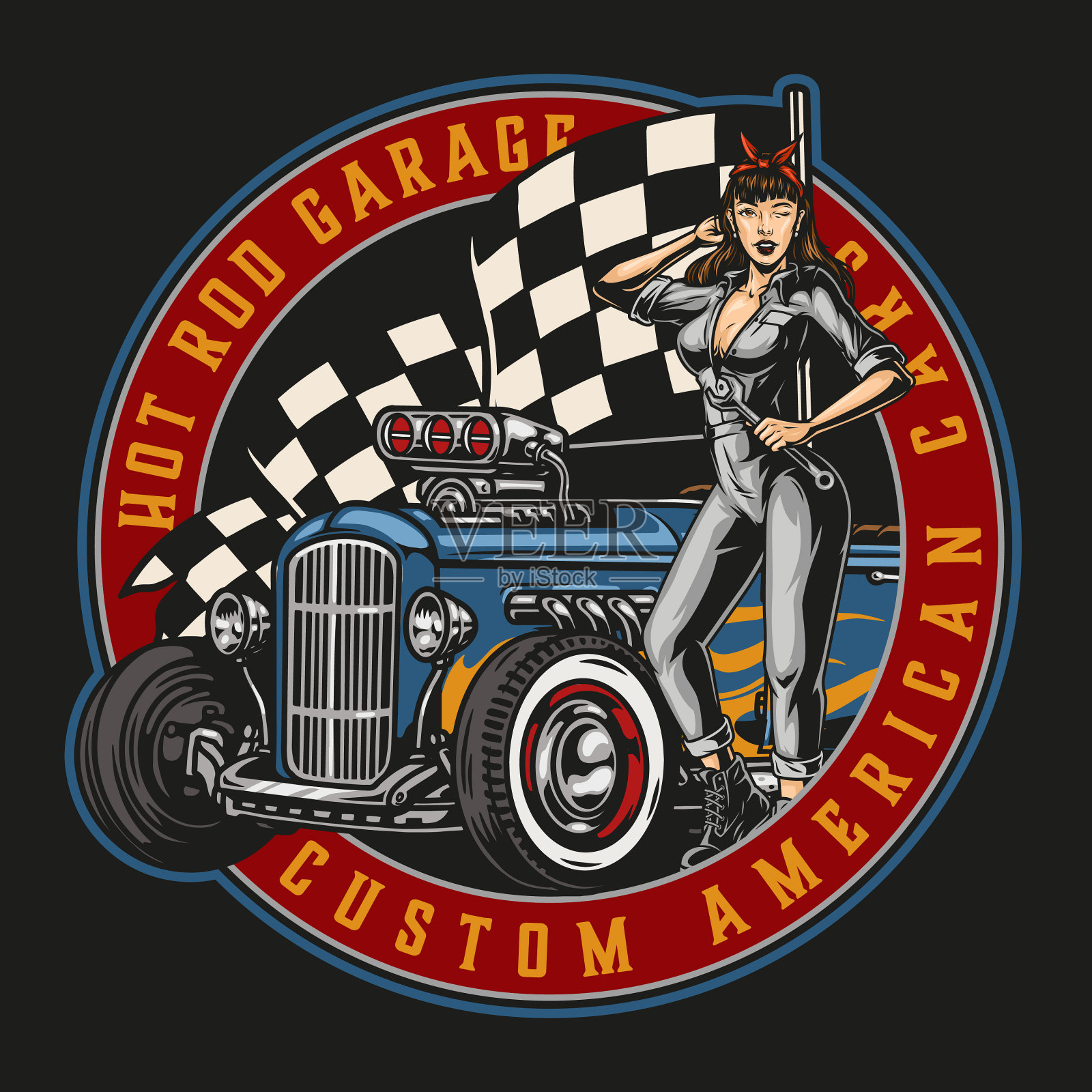 定制汽车车库服务圆形徽章插画图片素材