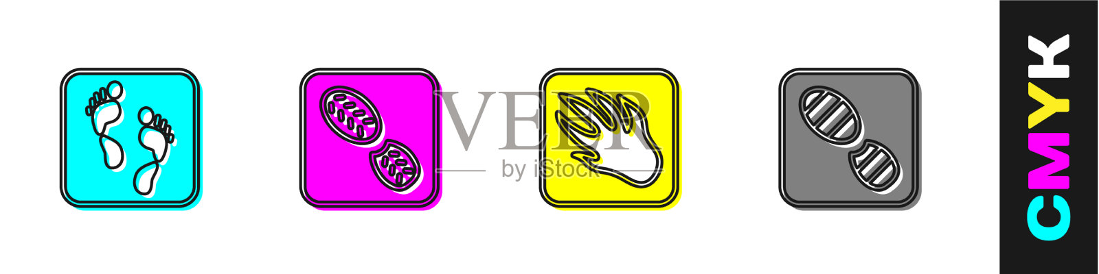 设置人类脚印脚印鞋短吻鳄图标素材