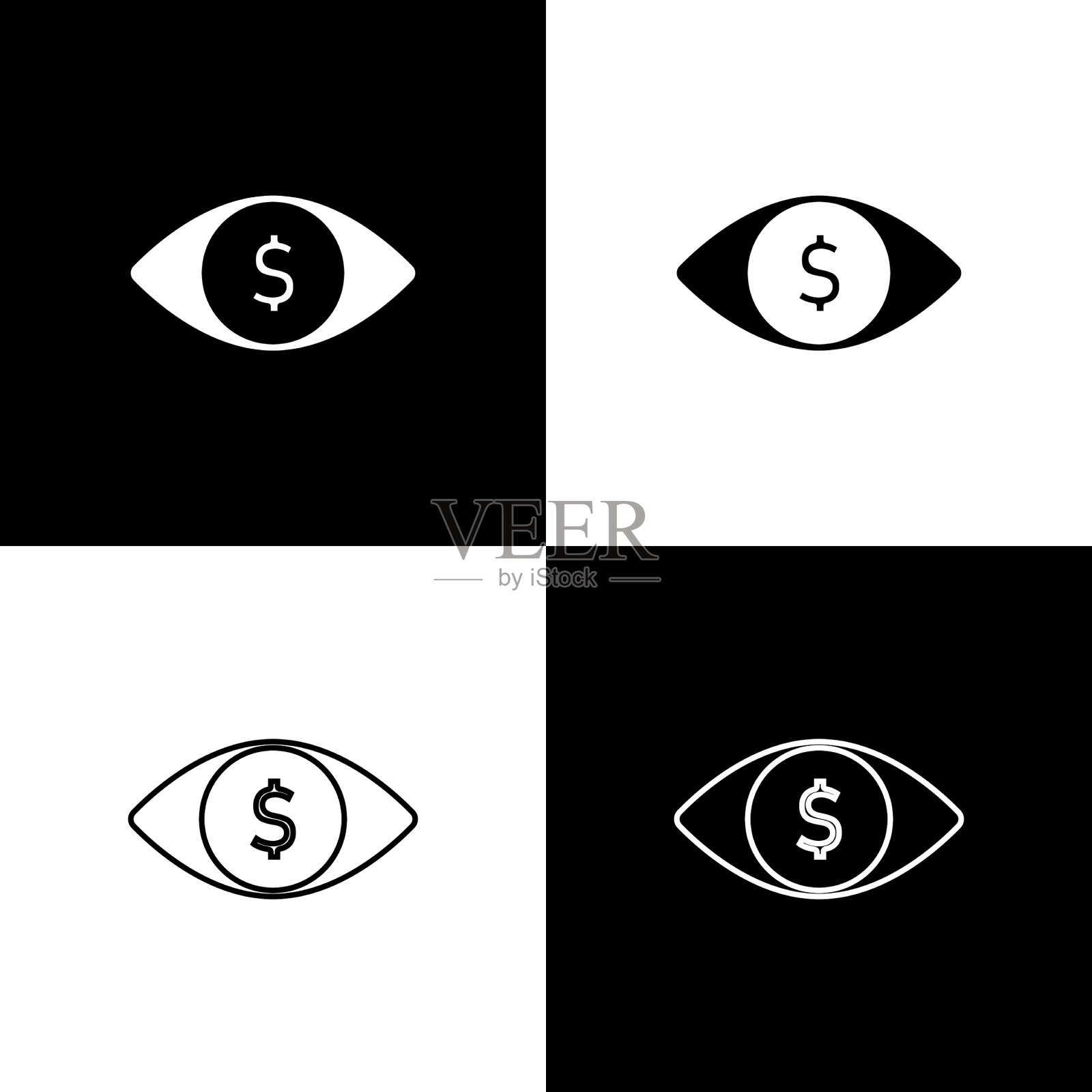 集眼与美元图标孤立在黑色和图标素材