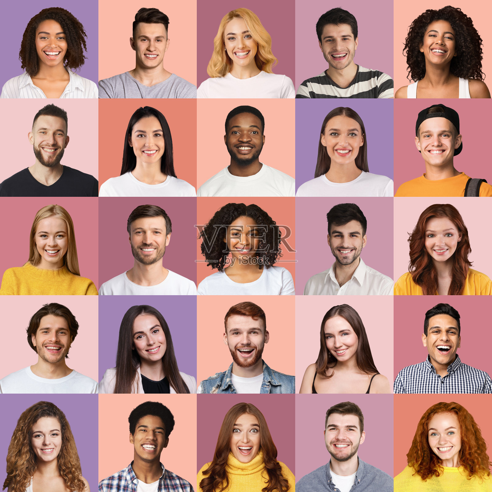 多种族的人表现出积极的情绪,一组肖像照片摄影图片