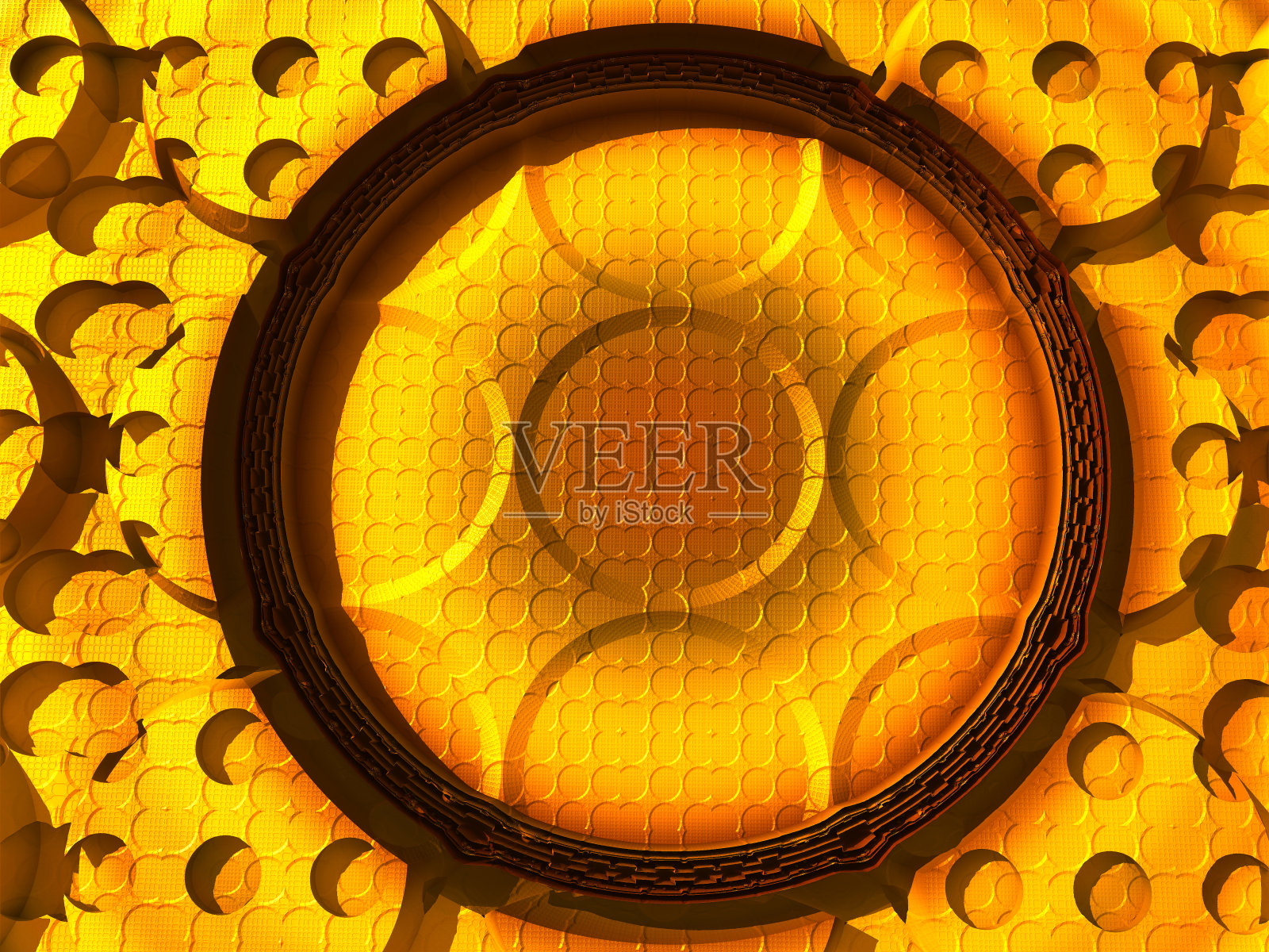 三维体积凸浮雕几何黄金图案。民族抽象东方,亚洲,印度背景与手工元素,涂鸦技术。三维渲染照片摄影图片