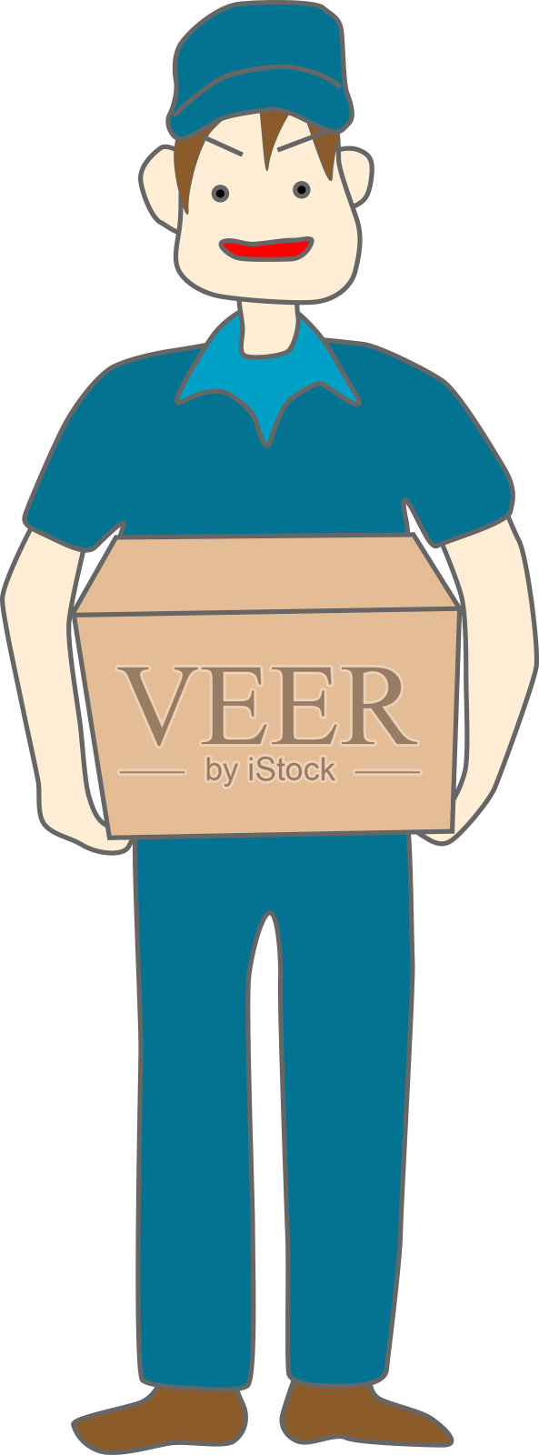 可爱的蓝制服快递员插画图片素材