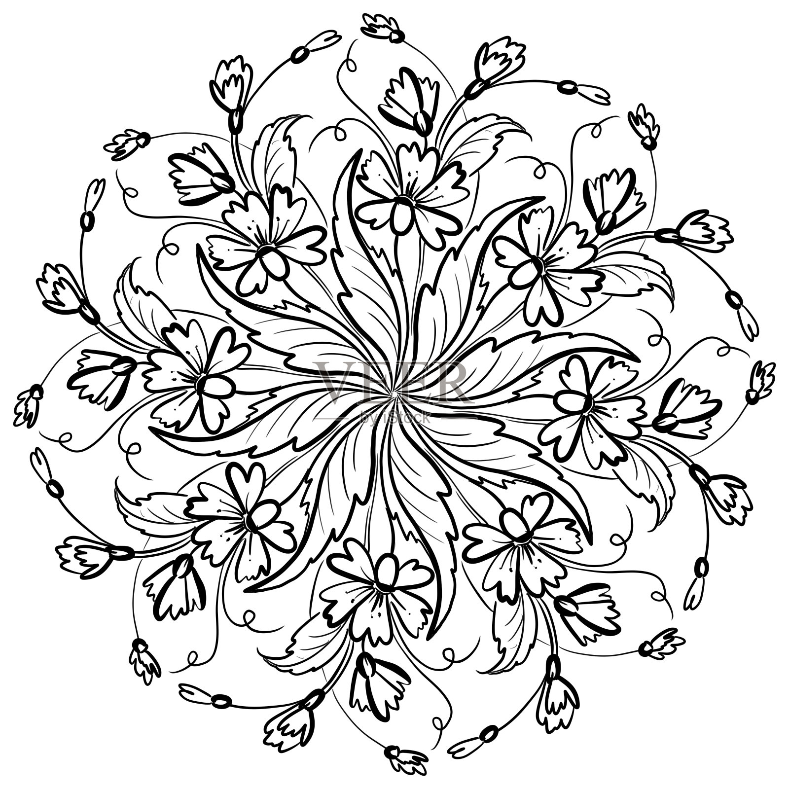 白色背景上的花曼荼罗插画图片素材