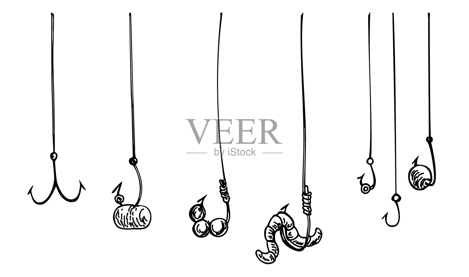 鱼钩用绳钩处理鱼饵插画图片素材