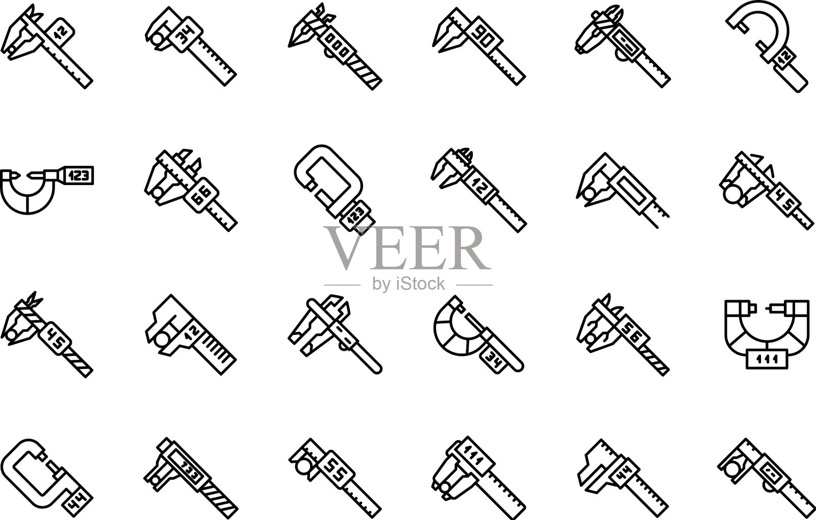 数字千分尺图标设置轮廓风格图标素材