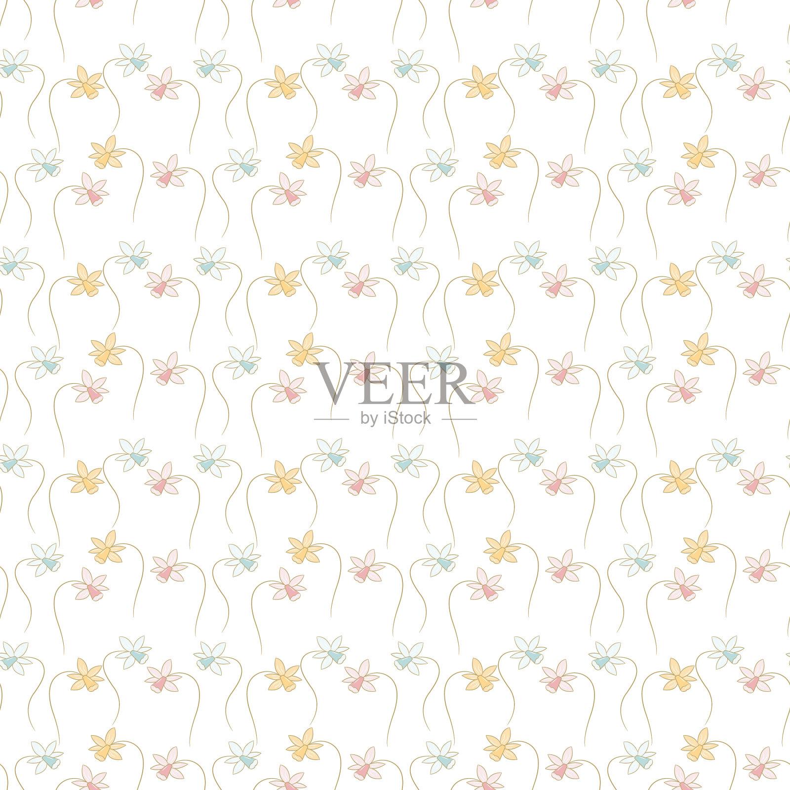 无缝的图案与五颜六色的树枝和花朵插画图片素材