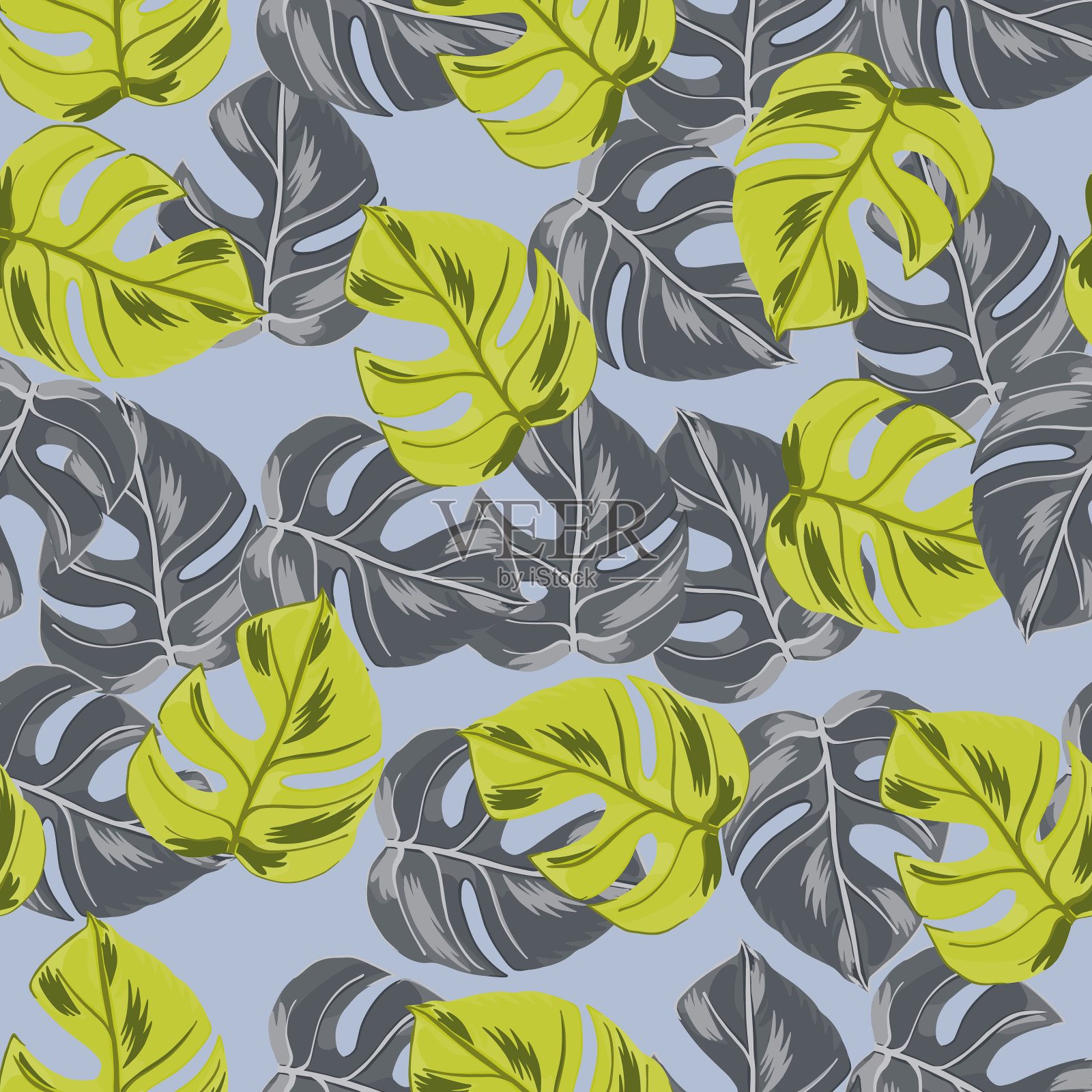 无缝异域丛林图案随机绿色插画图片素材