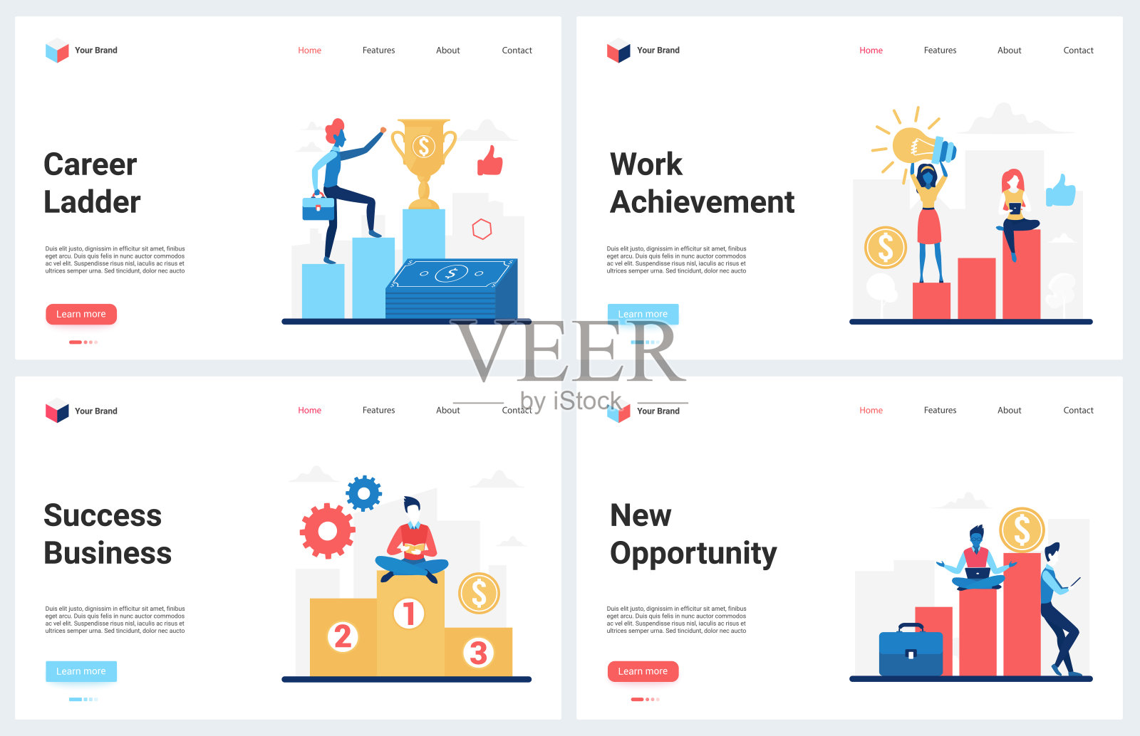 创业成就事业,成功商人领袖机会落地页集插画图片素材