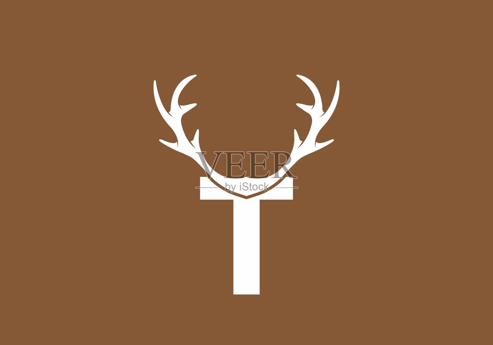 T首字母为白棕色,有鹿角图案插画图片素材