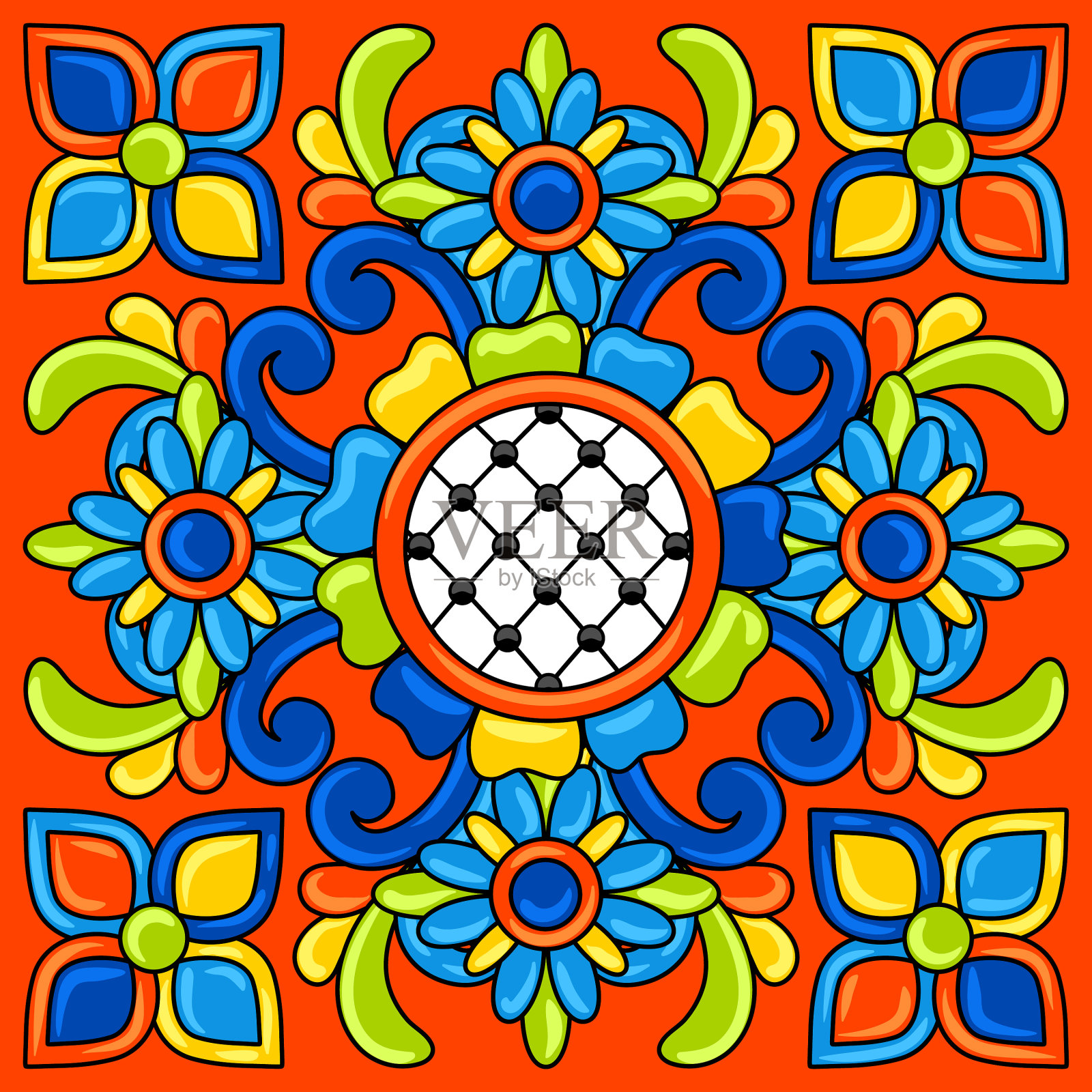 墨西哥塔拉维拉瓷砖图案装饰插画图片素材