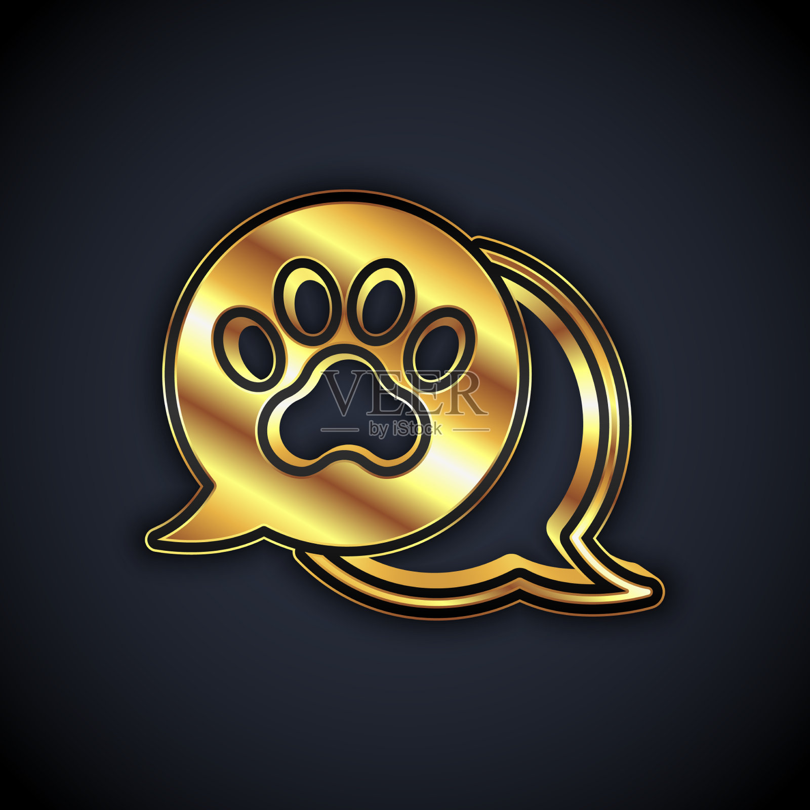 金色爪印图标孤立在黑色背景插画图片素材