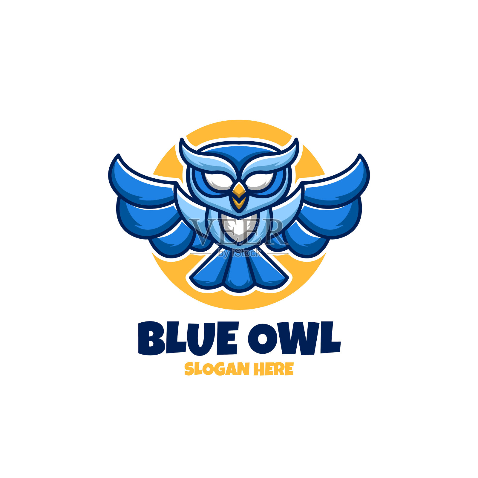 蓝色猫头鹰创意卡通标志吉祥物电子竞技动物设计插画图片素材