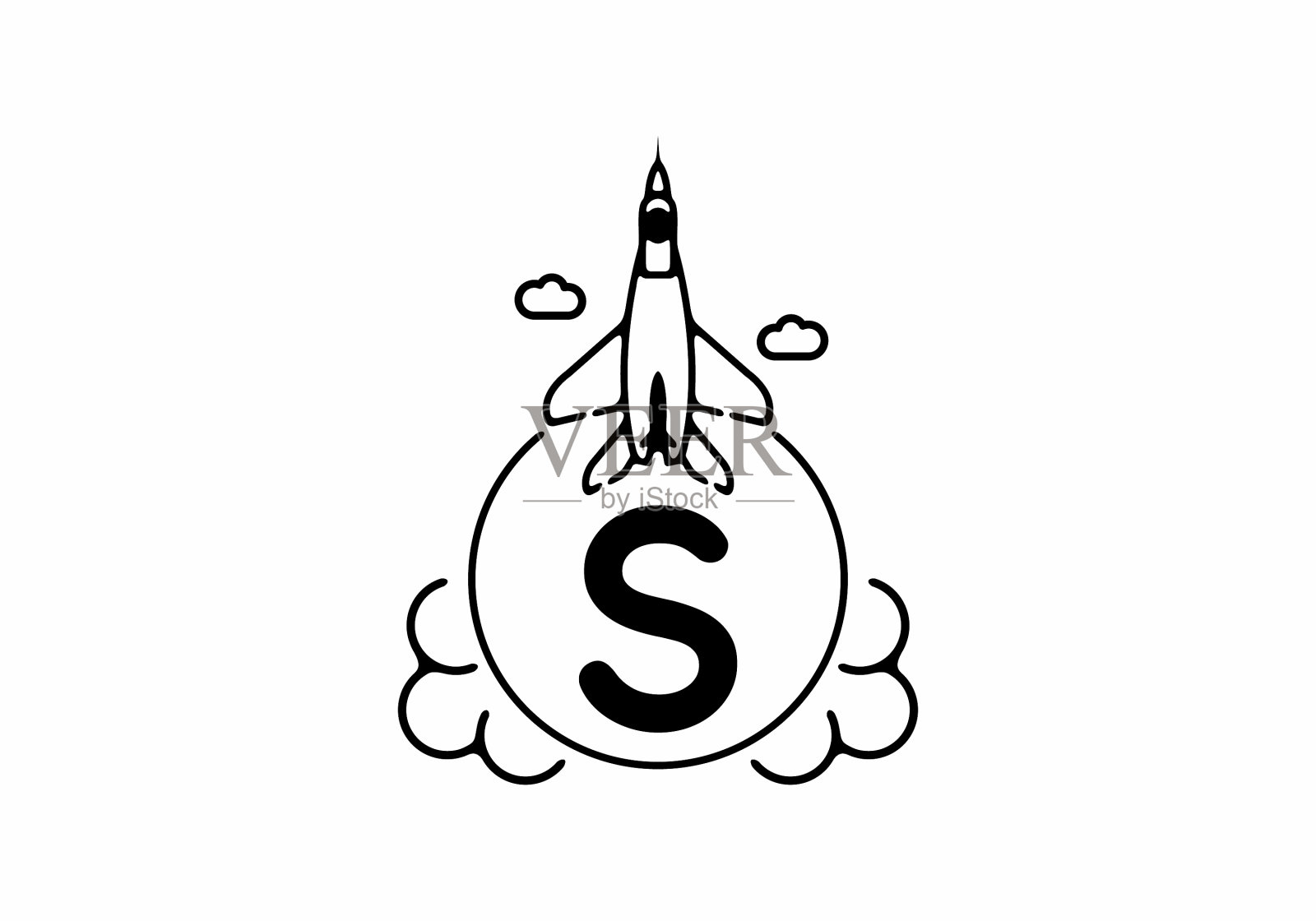 黑线艺术的首字母与飞行的喷气插画图片素材